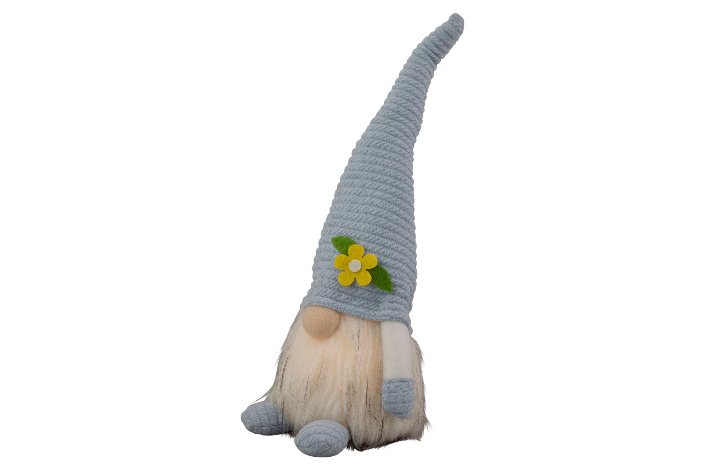 12.25" Lighted Blue Spring Gnome with Flower Hat