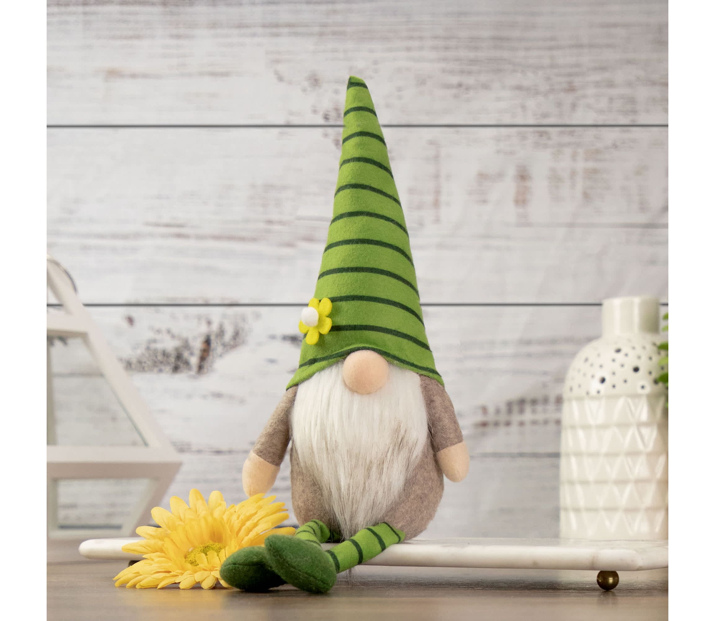Striped Gnome with Crossed Legs - 16" - Green