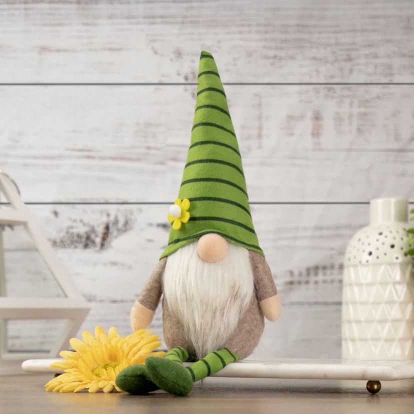 Striped Gnome with Crossed Legs - 16" - Green