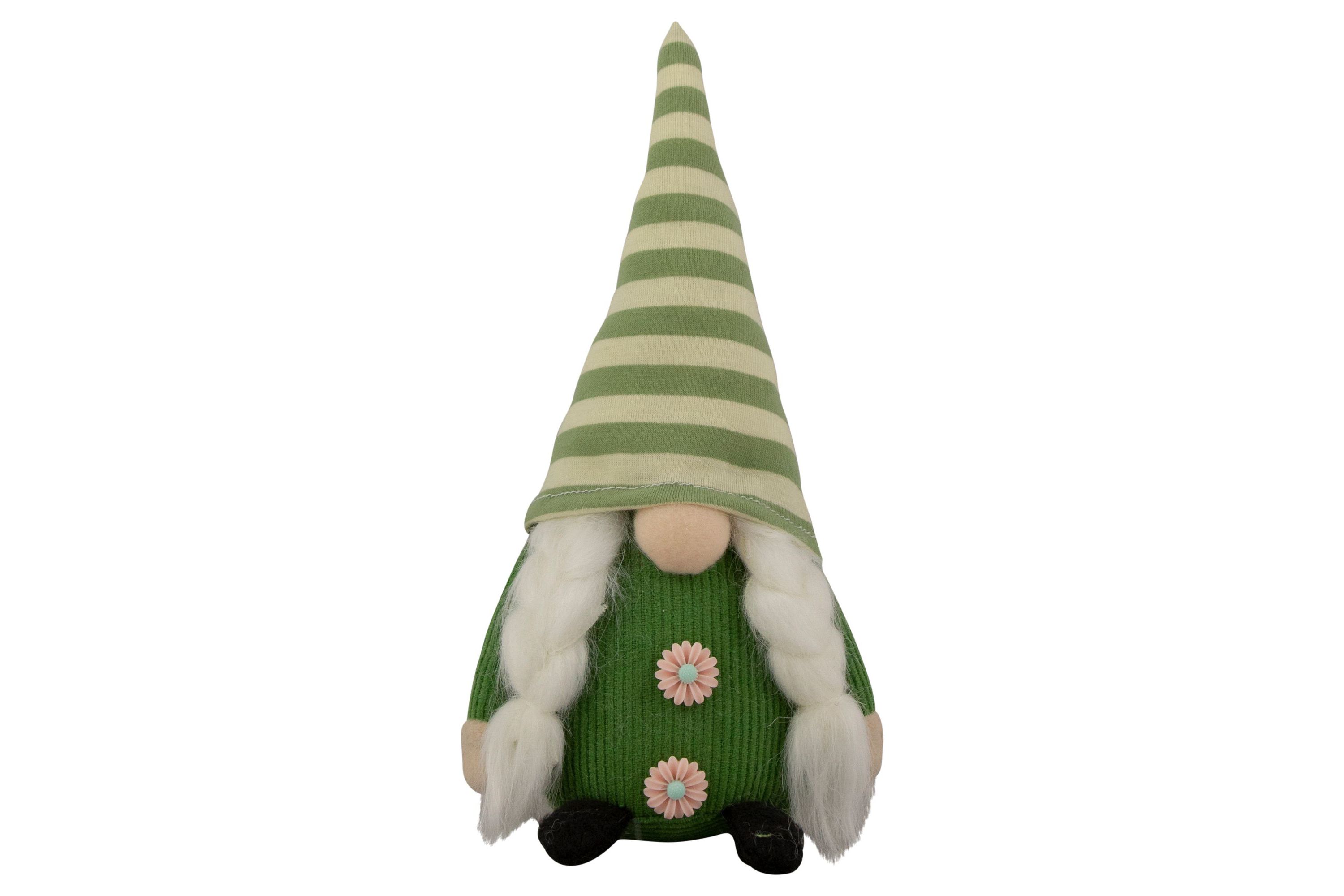 9.25" Green Striped Hat Girl Springtime Gnome