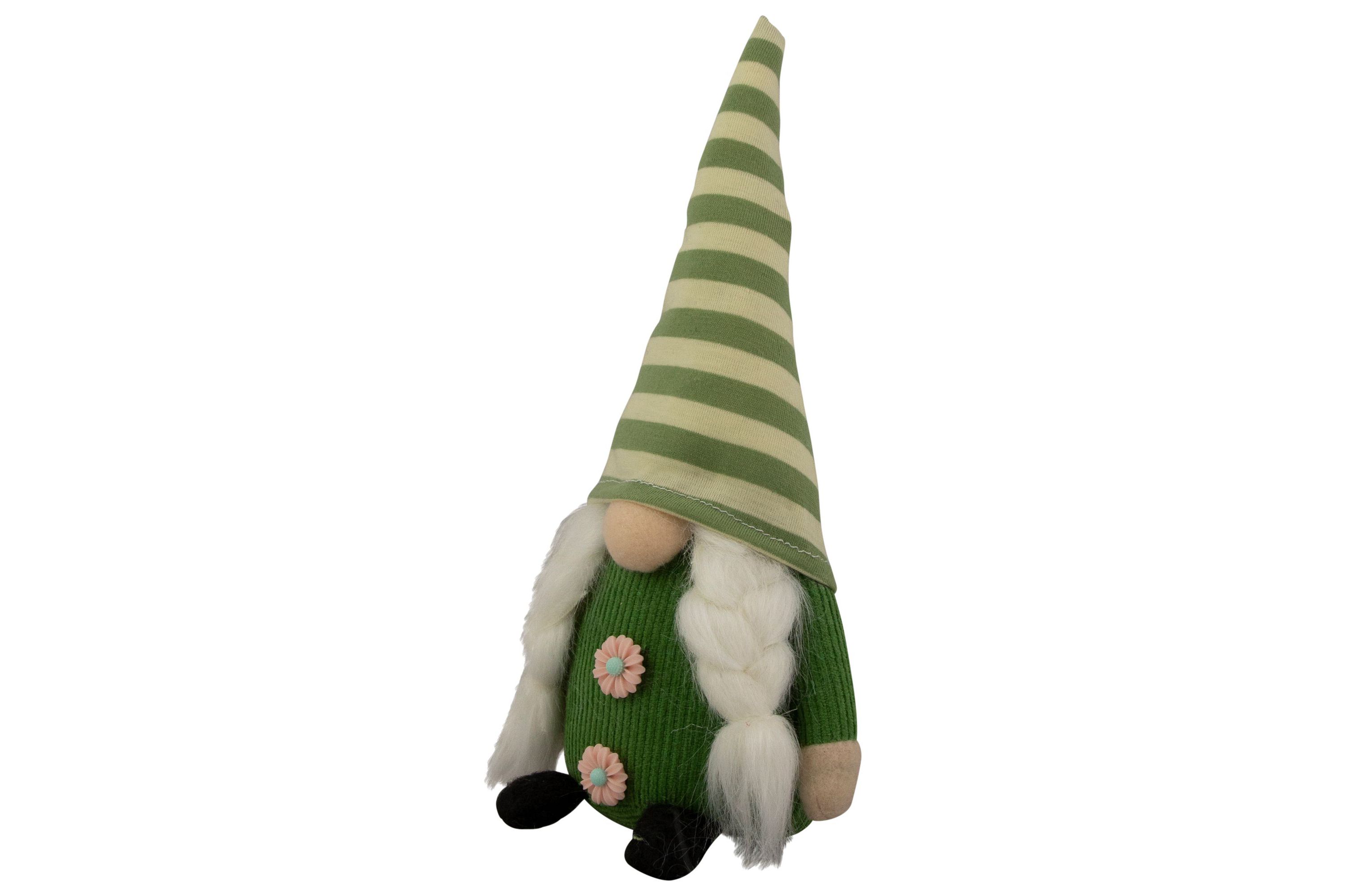 9.25" Green Striped Hat Girl Springtime Gnome