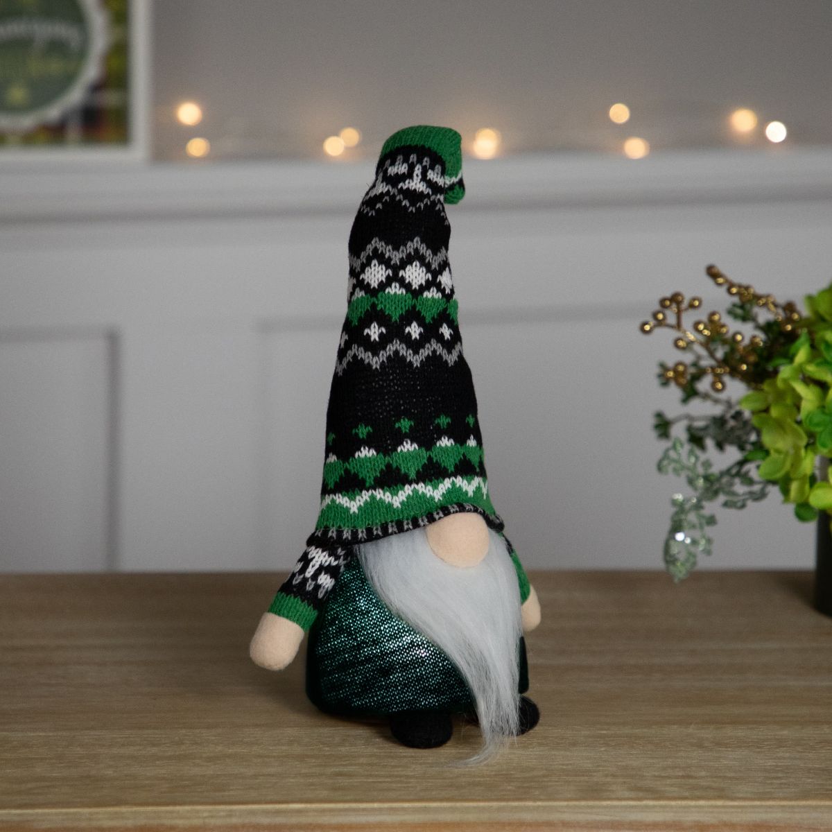 11.5" LED Lighted St. Patricks Day Boy Gnome with Green Irish Fair Isle Hat