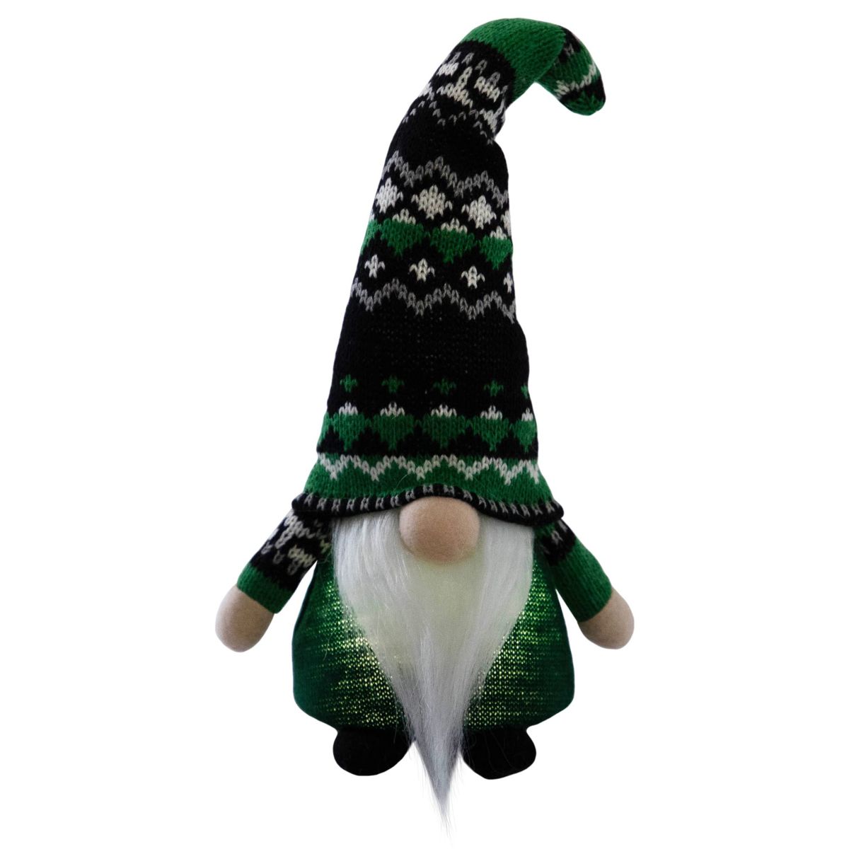 11.5" LED Lighted St. Patricks Day Boy Gnome with Green Irish Fair Isle Hat