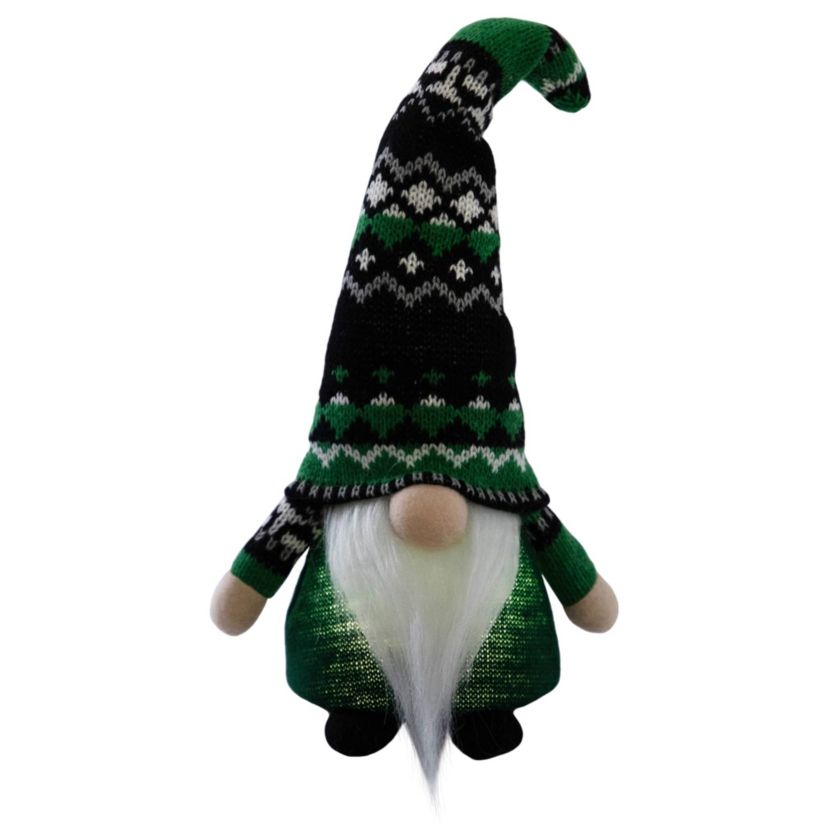 11.5" LED Lighted St. Patricks Day Boy Gnome with Green Irish Fair Isle Hat