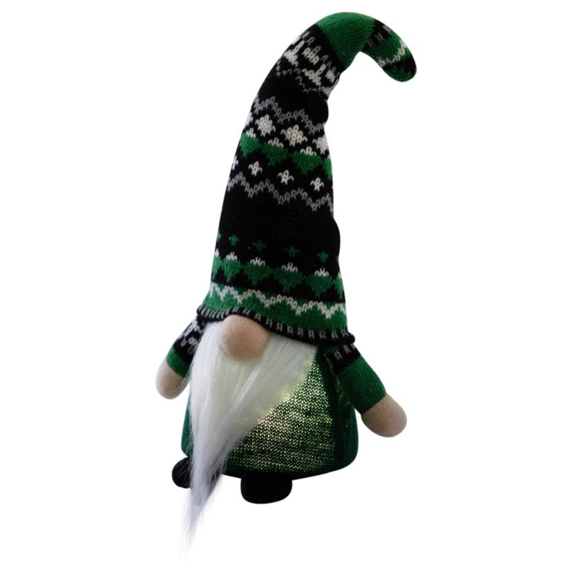 11.5" LED Lighted St. Patricks Day Boy Gnome with Green Irish Fair Isle Hat