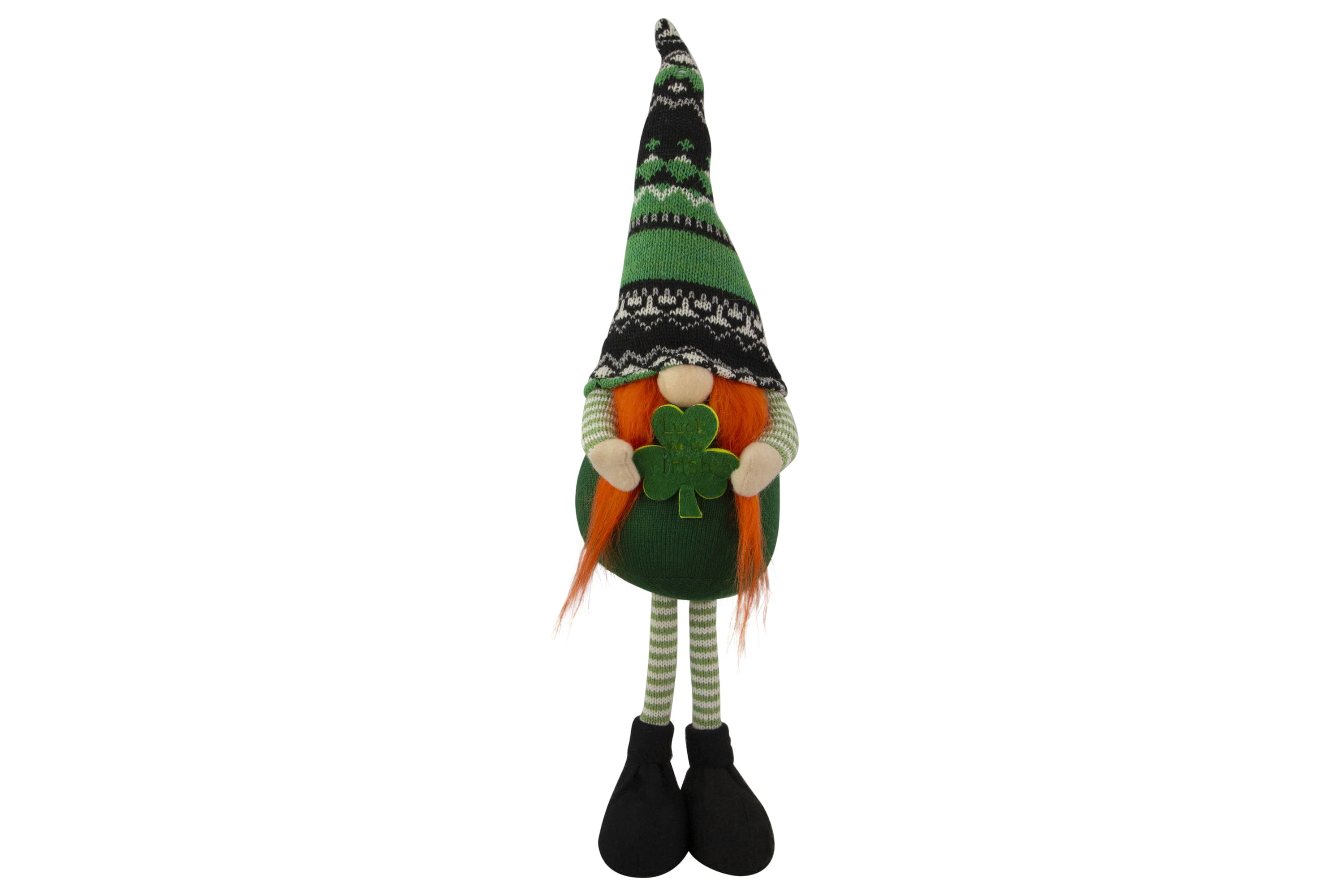 19" Green and Black Leprechaun Girl Gnome Standing St Patricks Day Figure