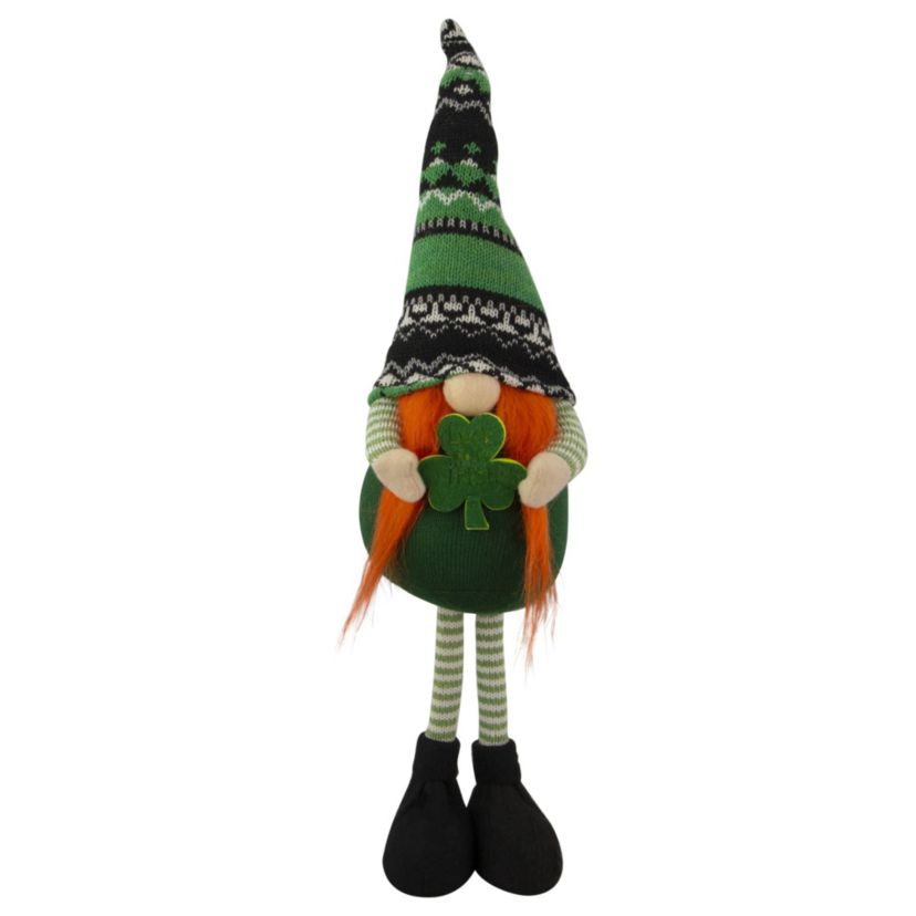 19" Green and Black Leprechaun Girl Gnome Standing St Patricks Day Figure