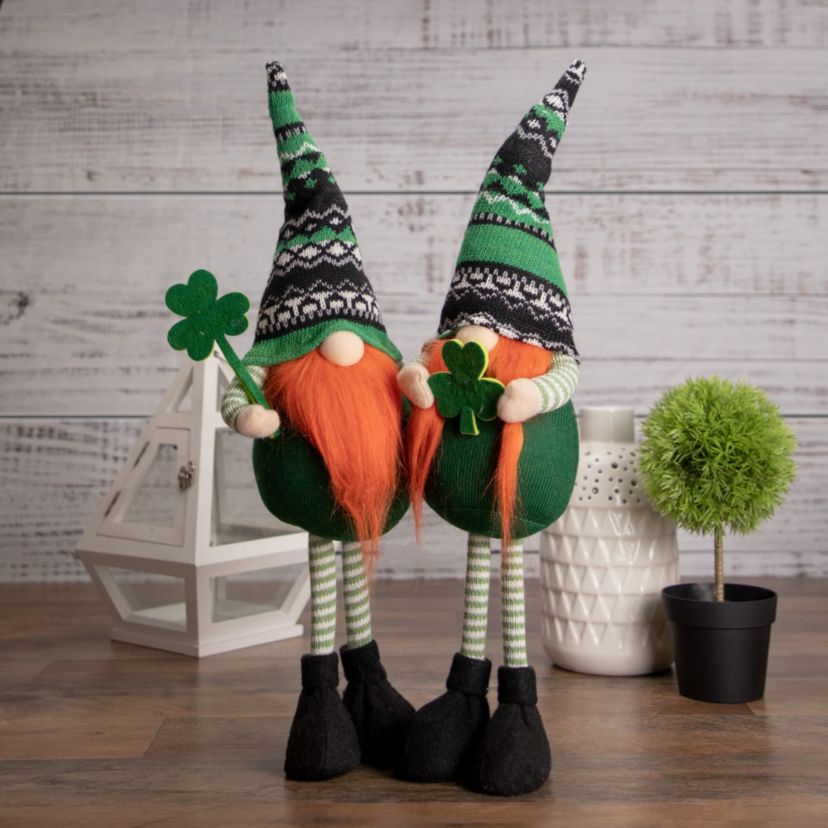19" Green and Black Leprechaun Girl Gnome Standing St Patricks Day Figure