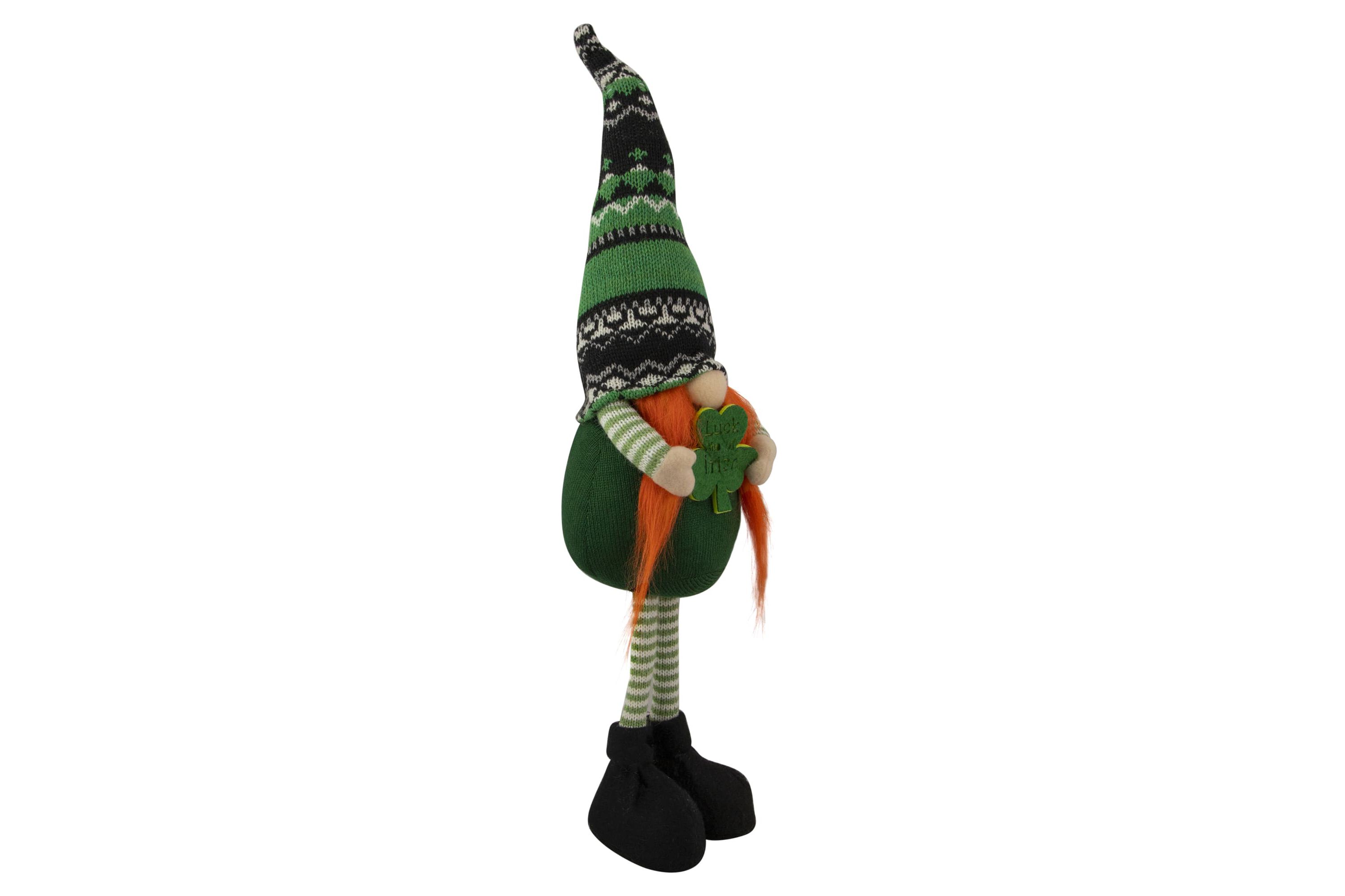 19" Green and Black Leprechaun Girl Gnome Standing St Patricks Day Figure