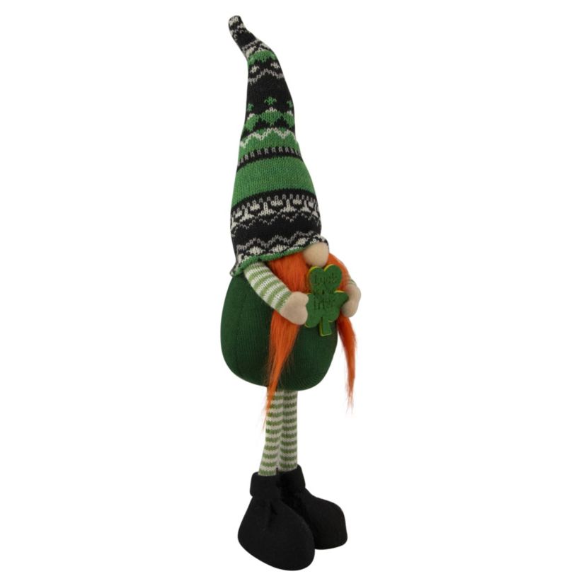 19" Green and Black Leprechaun Girl Gnome Standing St Patricks Day Figure
