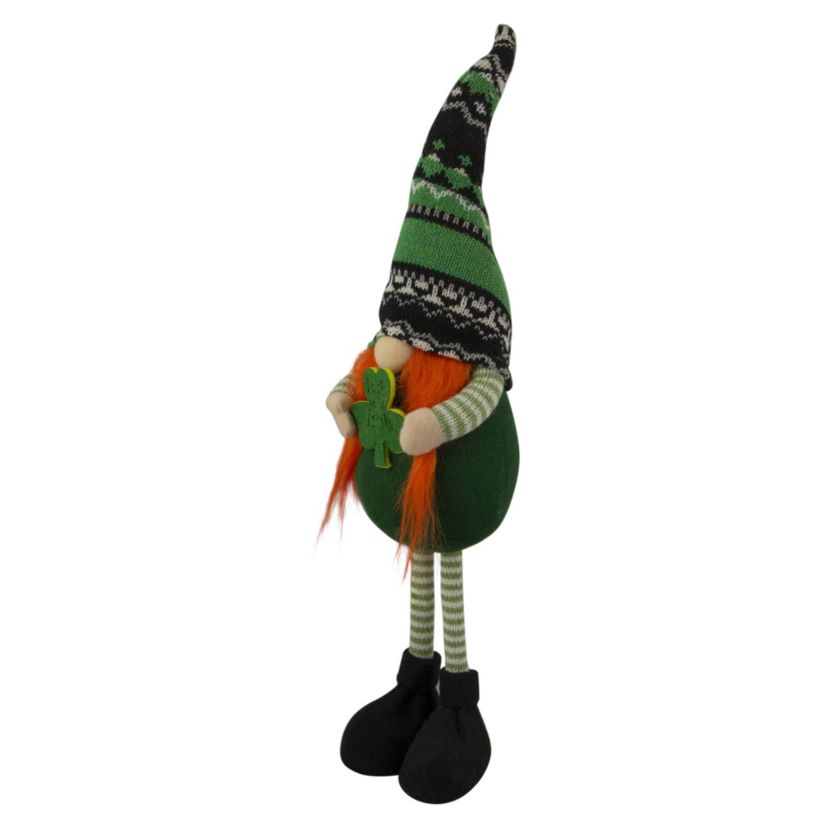 19" Green and Black Leprechaun Girl Gnome Standing St Patricks Day Figure