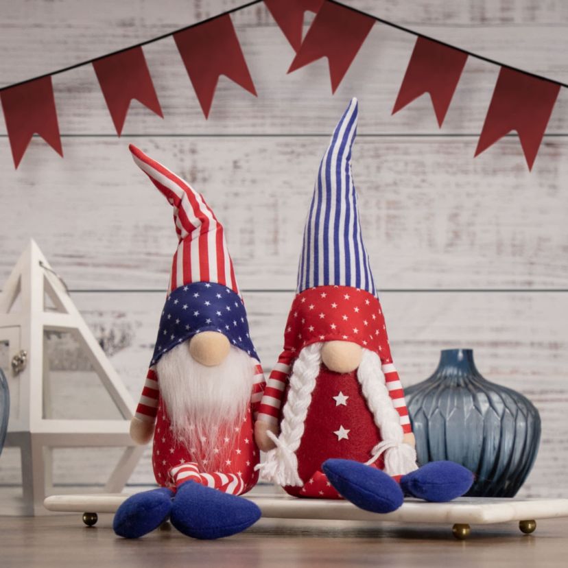 Patriotic Gnome Girl with Braids - 17.75"