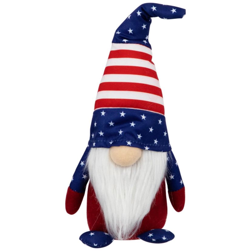 Patriotic Gnome with Stars and Stripes - 9.5" - Red  White and Blue