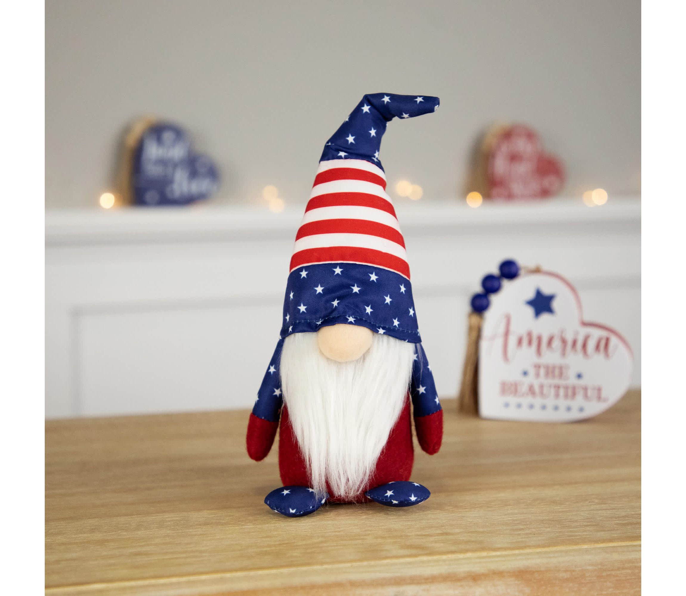 Patriotic Gnome with Stars and Stripes - 9.5" - Red  White and Blue