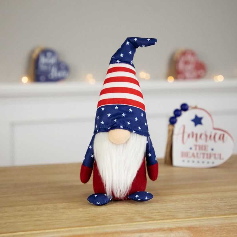 Patriotic Gnome with Stars and Stripes - 9.5" - Red  White and Blue