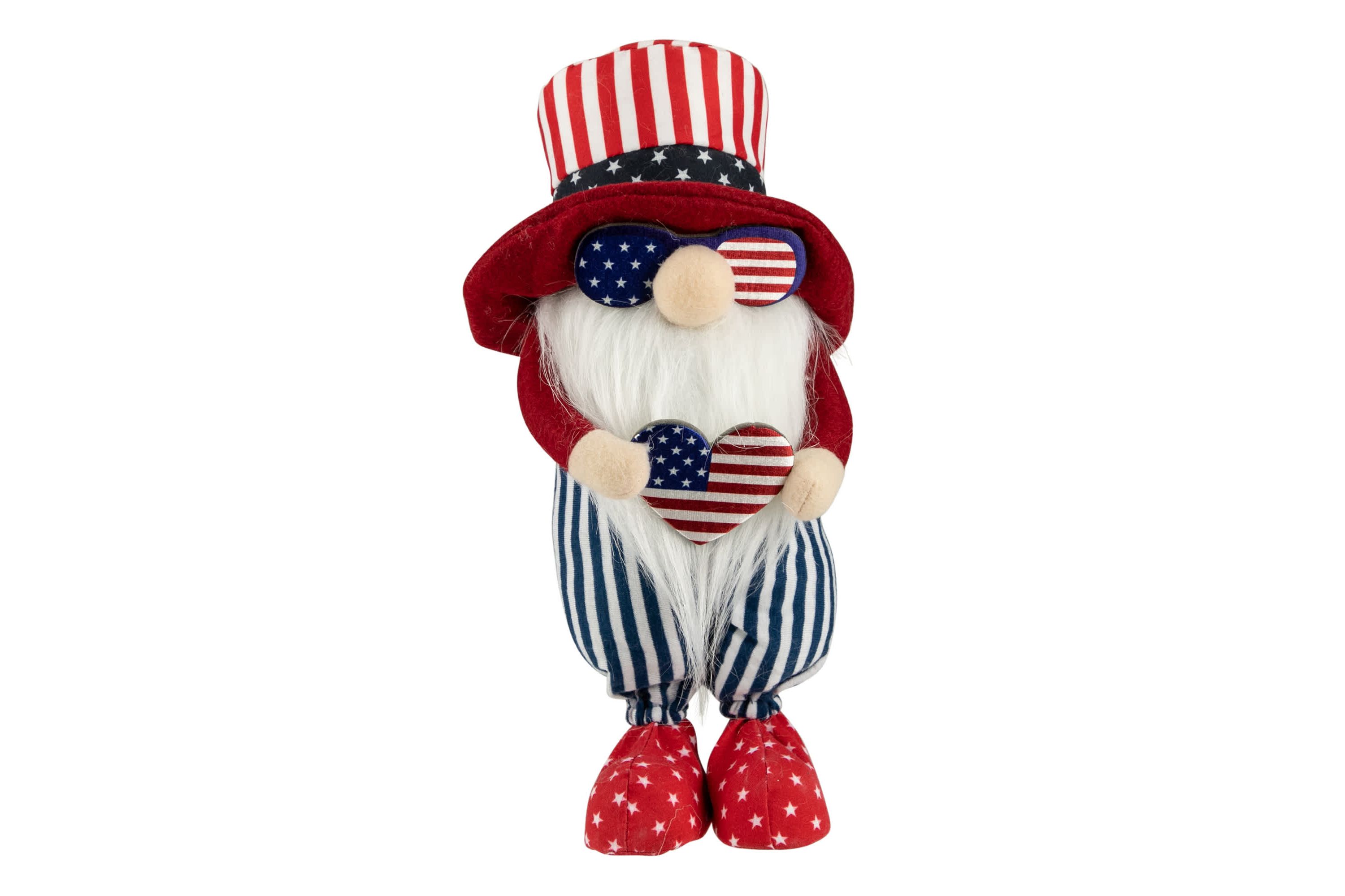 Patriotic Gnome with American Flag Heart - 12.25"