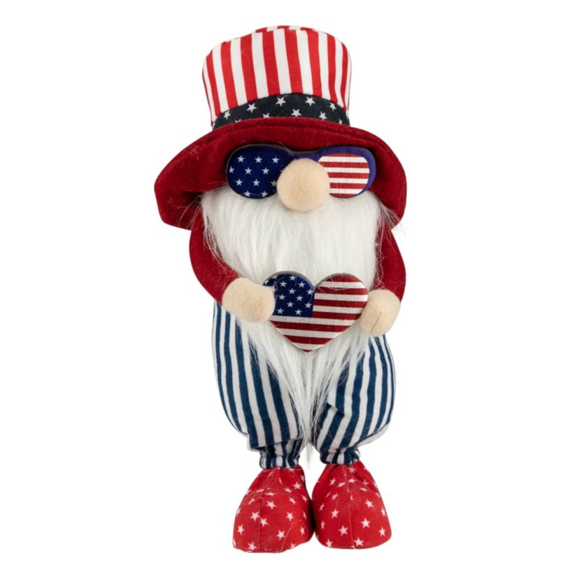 Patriotic Gnome with American Flag Heart - 12.25"