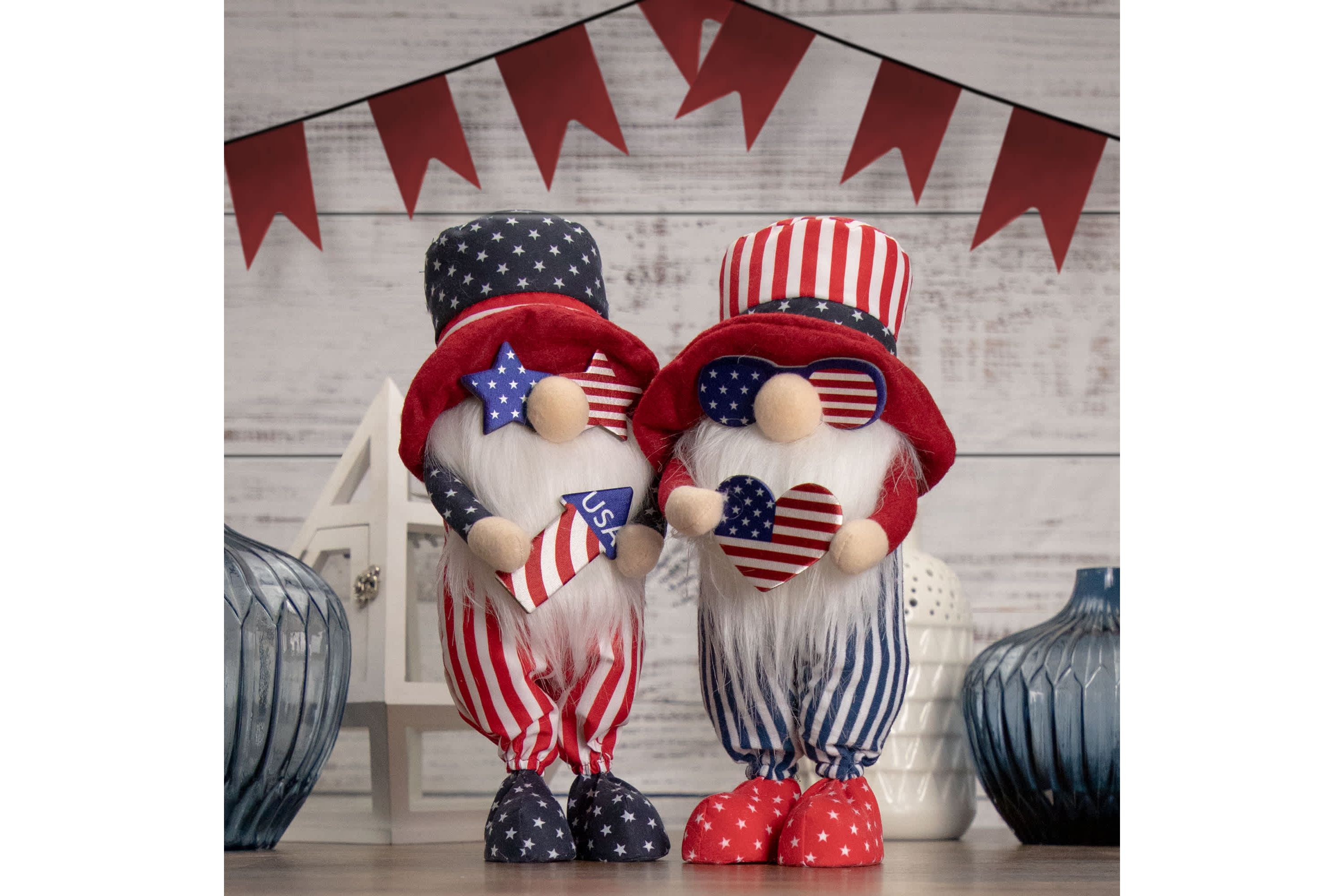 Patriotic Gnome with American Flag Heart - 12.25"