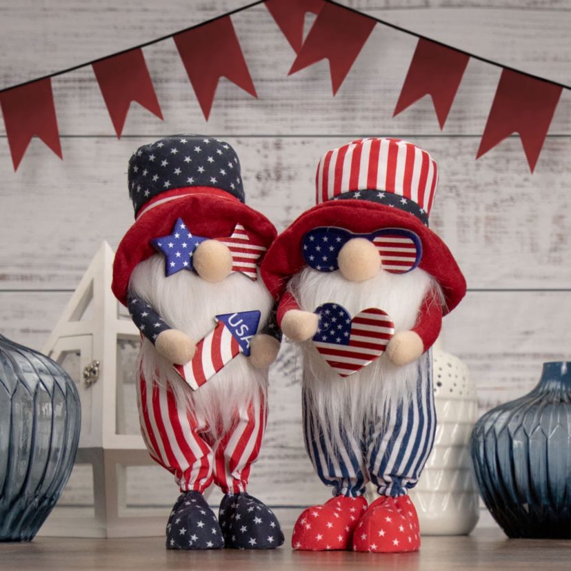 Patriotic Gnome with American Flag Heart - 12.25"