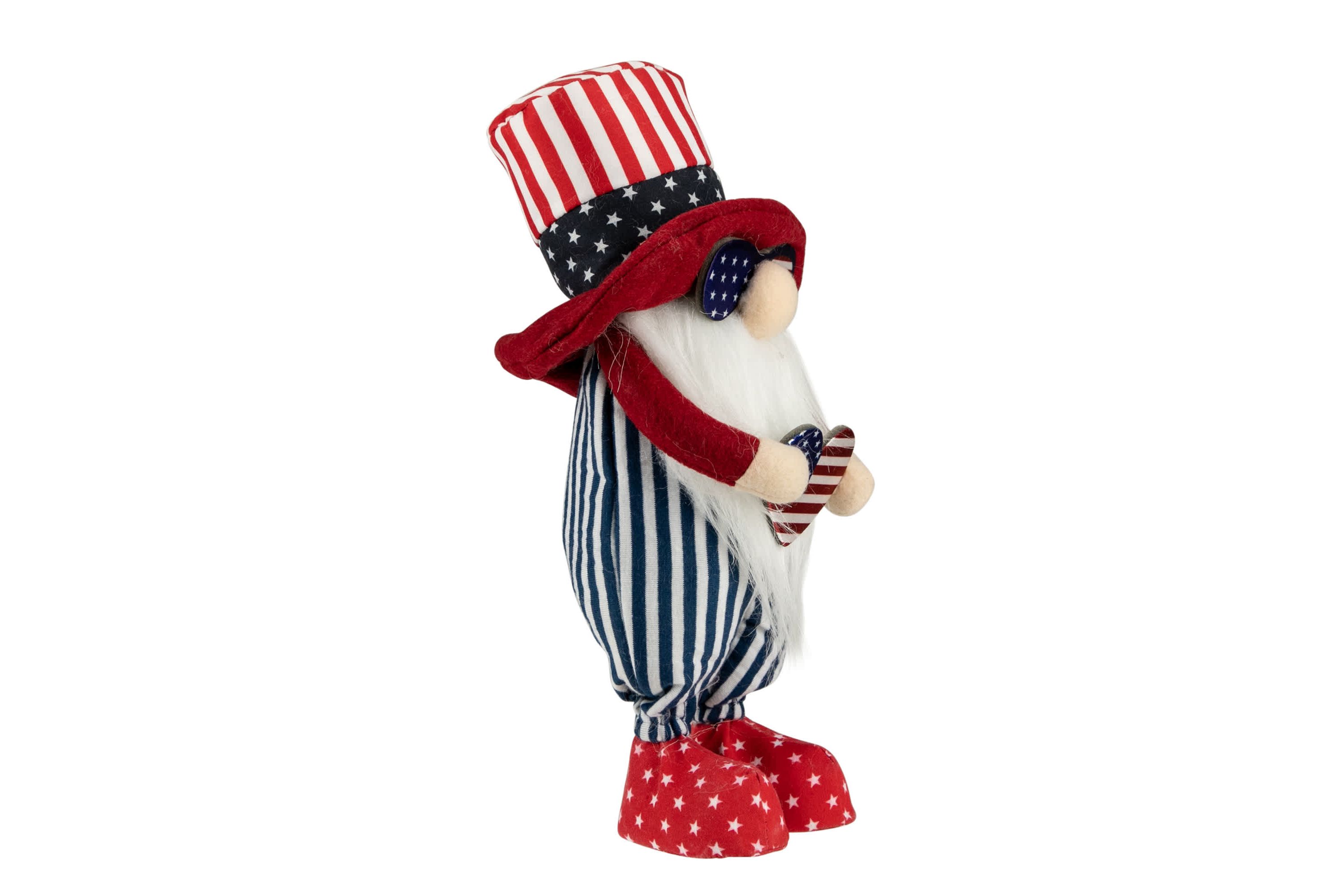Patriotic Gnome with American Flag Heart - 12.25"