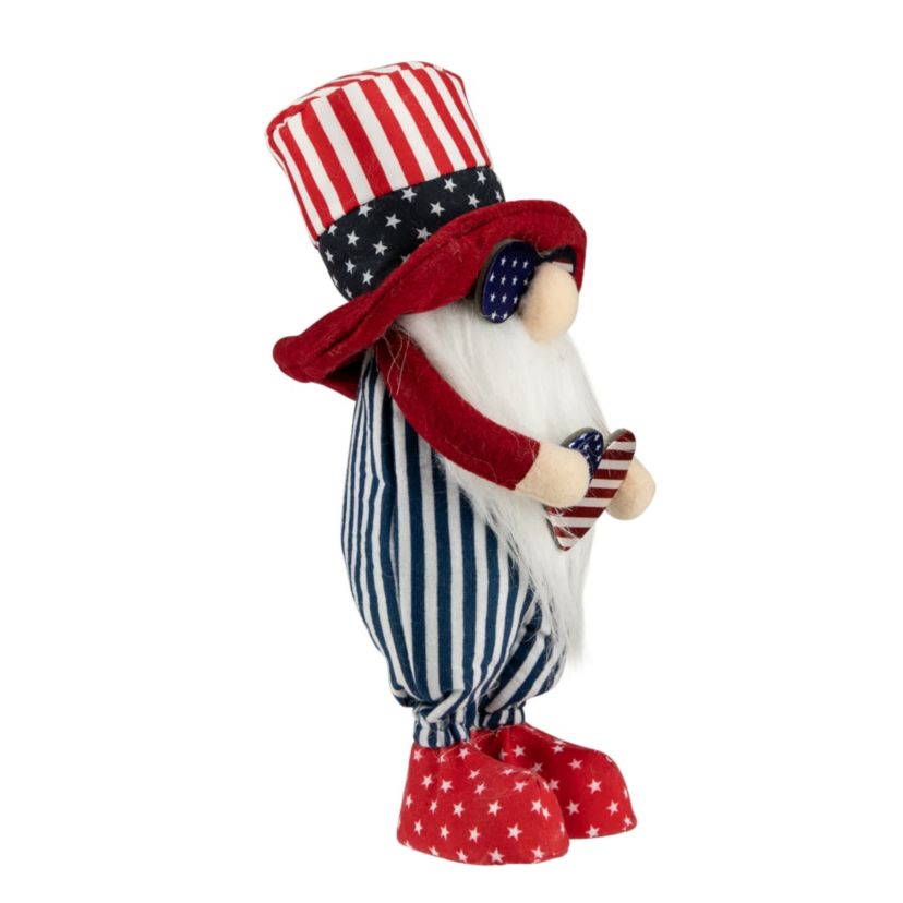 Patriotic Gnome with American Flag Heart - 12.25"