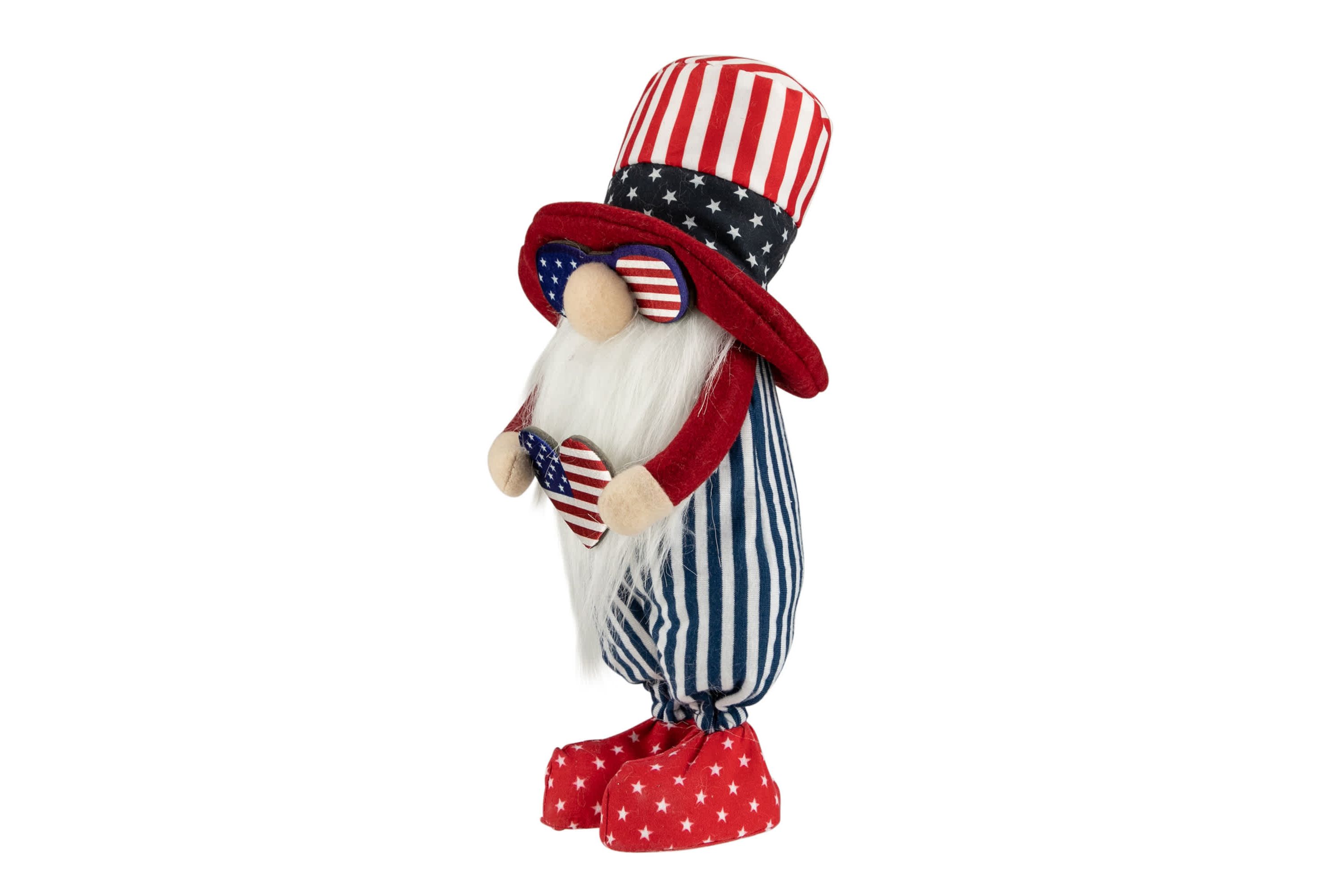 Patriotic Gnome with American Flag Heart - 12.25"