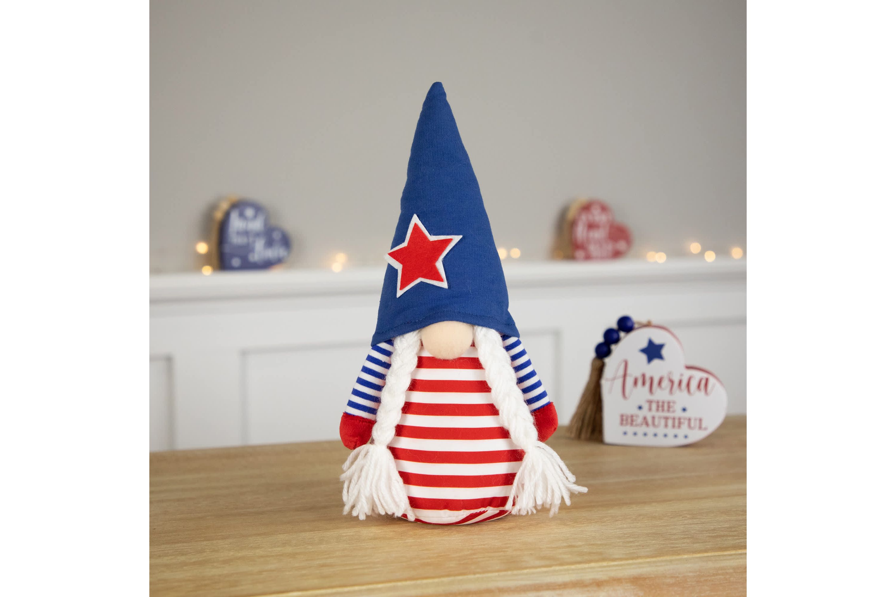 Americana Girl Gnome with Braids - 10.5" - Red and Blue