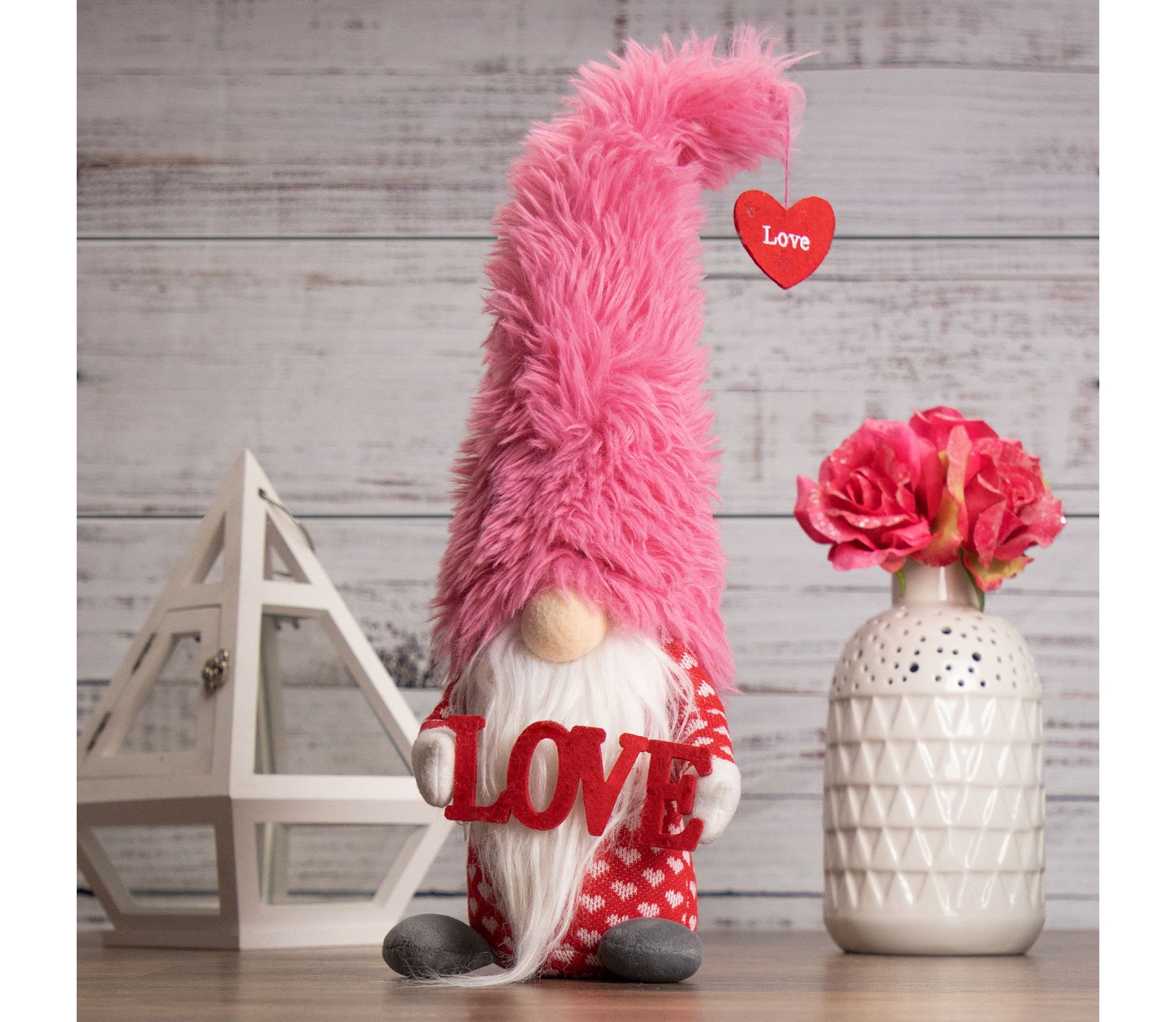18" Fluffy Pink Faux Fur Love Valentines Day Gnome