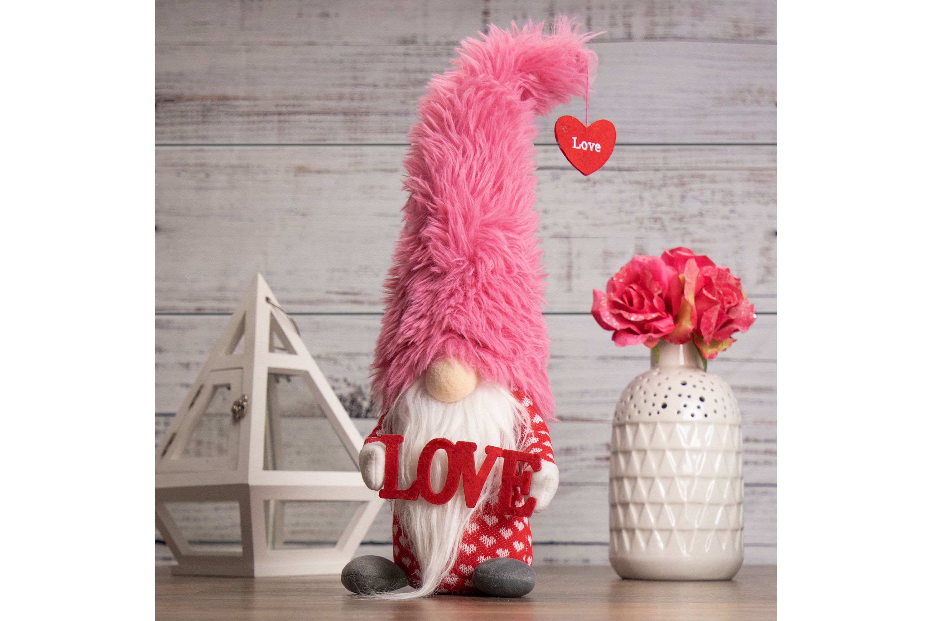 18" Fluffy Pink Faux Fur Love Valentines Day Gnome