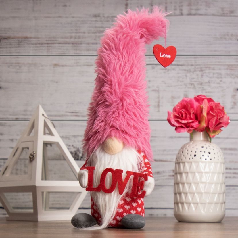 18" Fluffy Pink Faux Fur Love Valentines Day Gnome