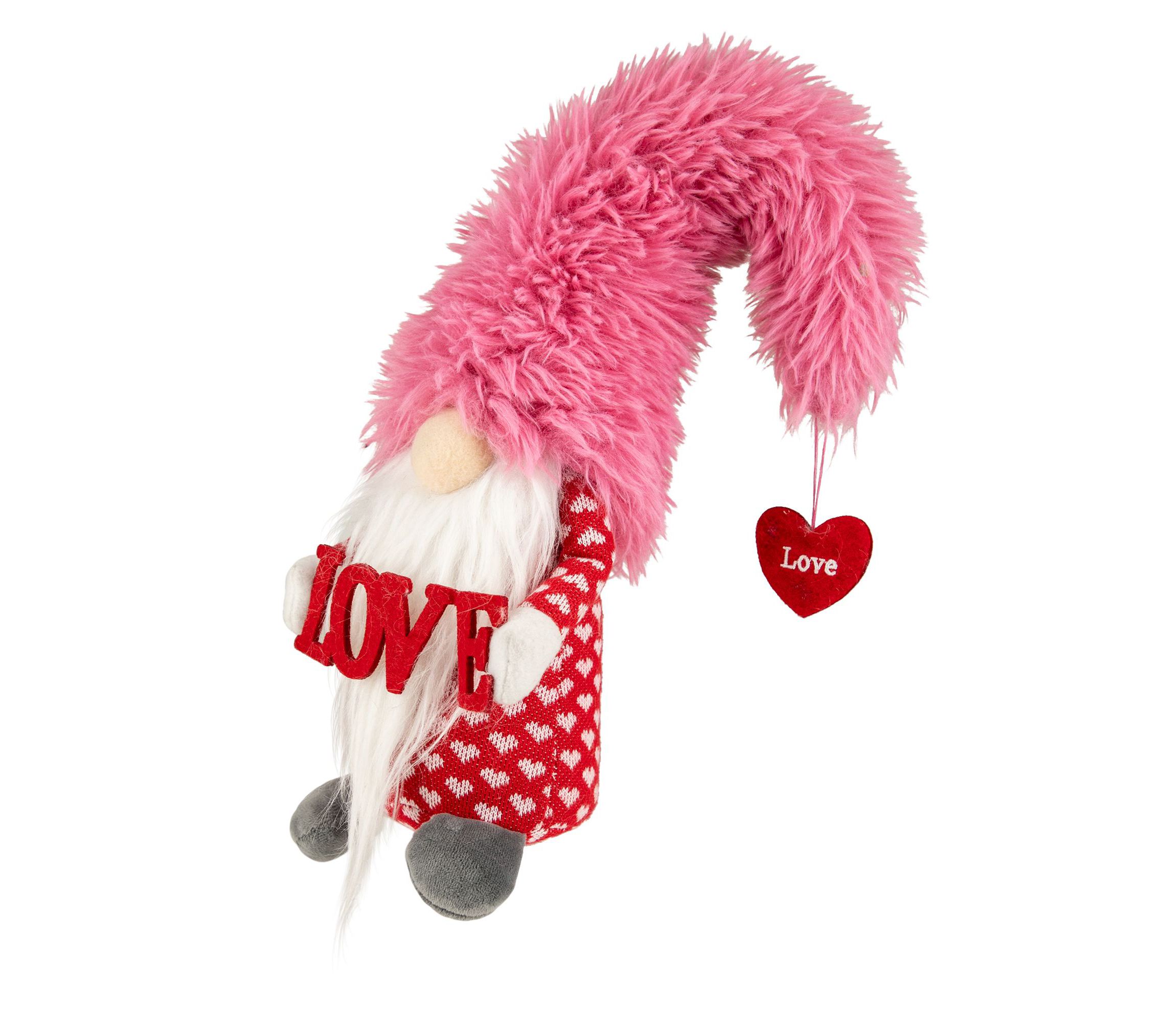 18" Fluffy Pink Faux Fur Love Valentines Day Gnome