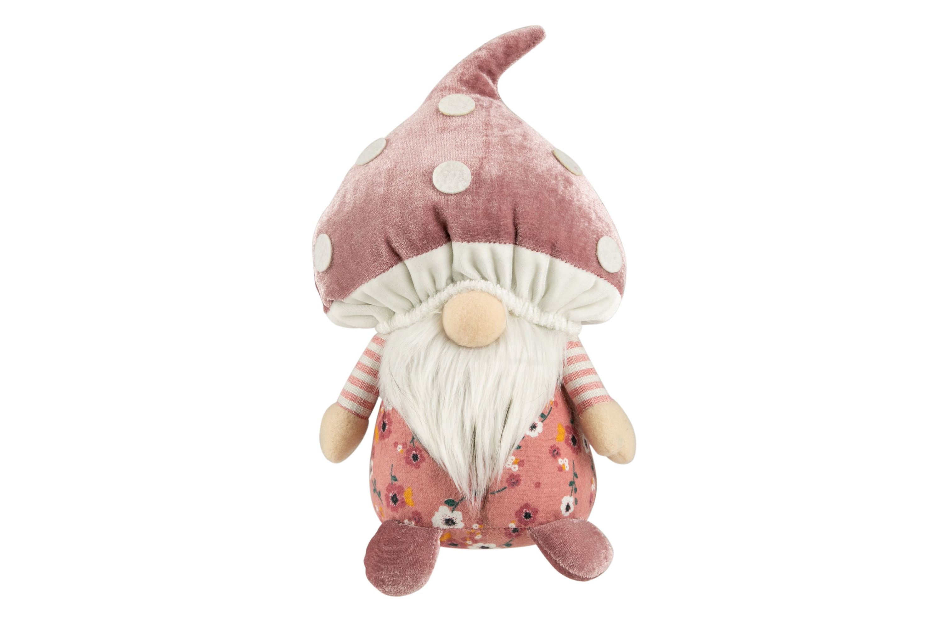 10.5" Pink Springtime Floral Mushroom Gnome