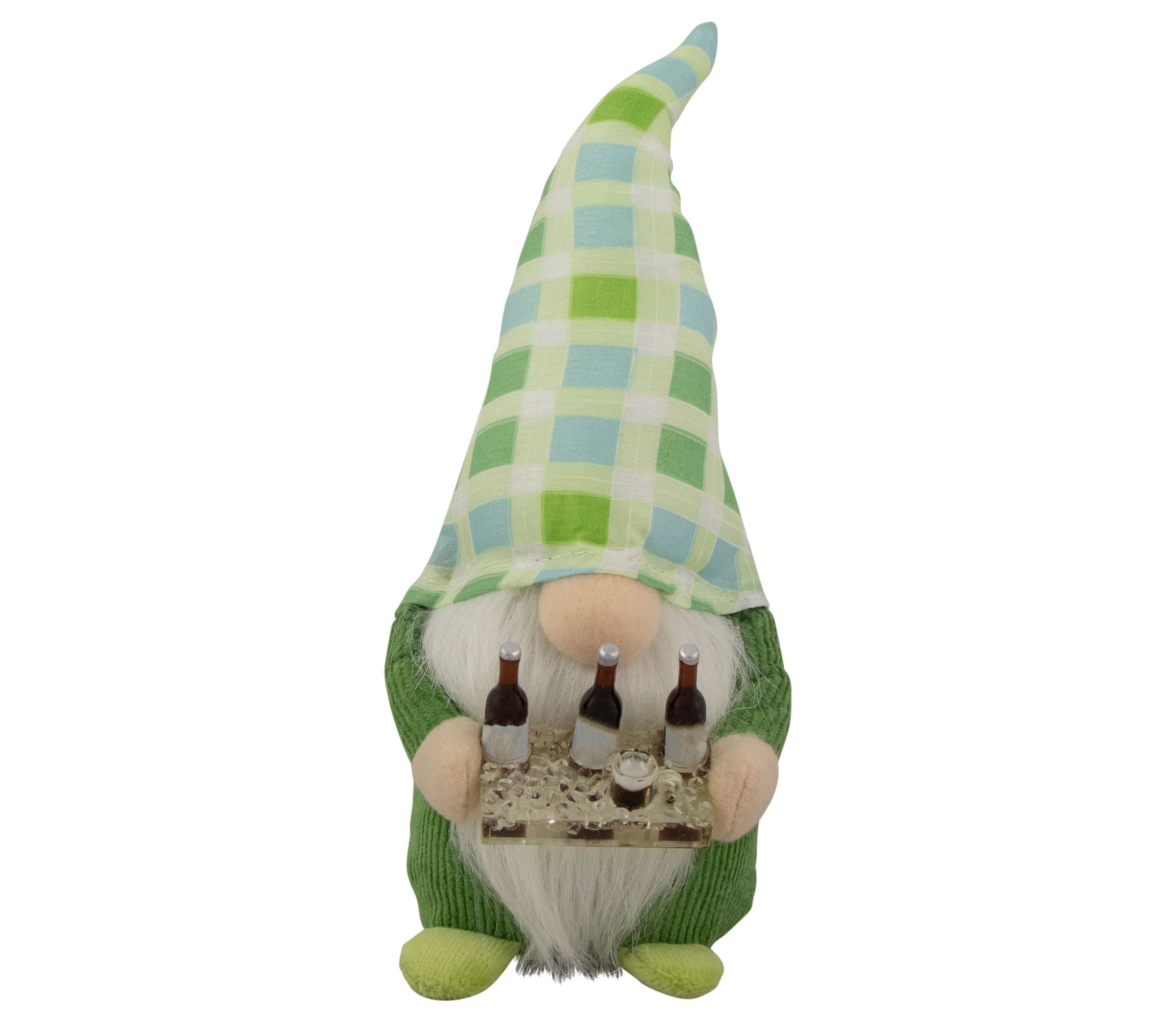 9" Green and Blue Plaid Springtime Gnome