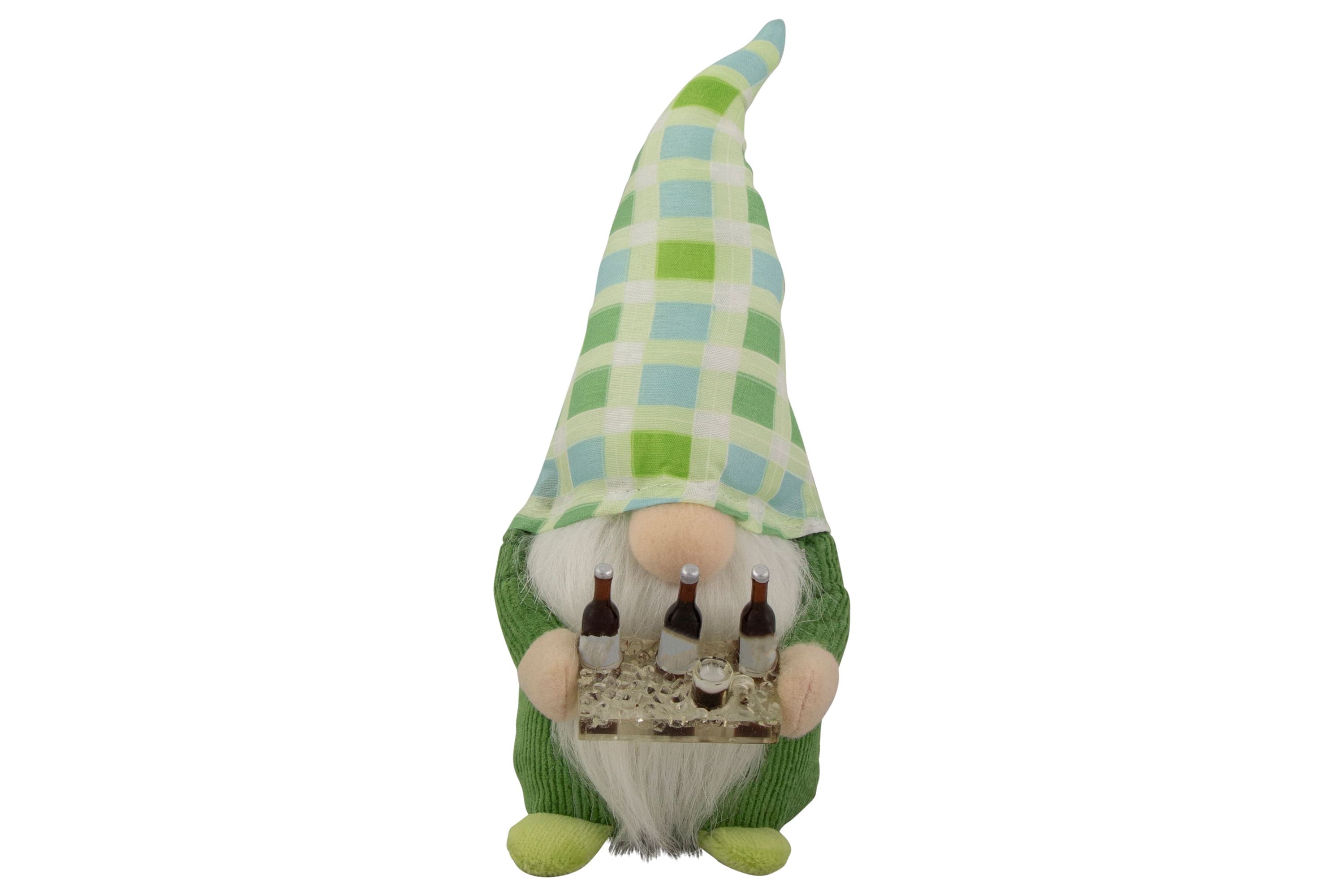 9" Green and Blue Plaid Springtime Gnome