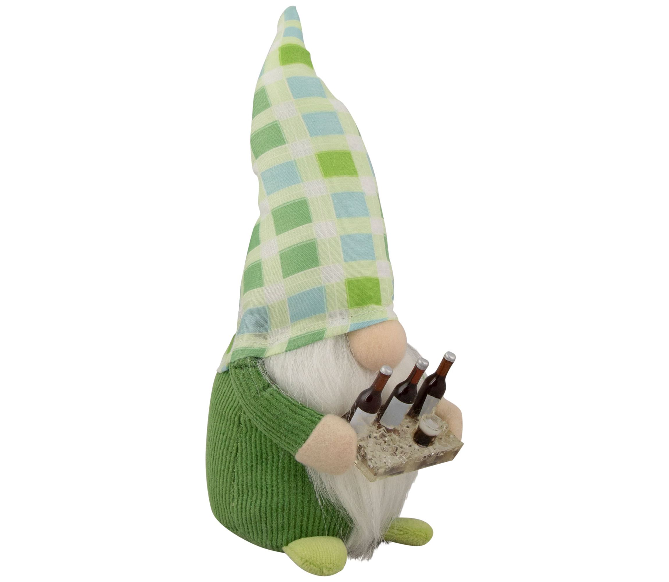 9" Green and Blue Plaid Springtime Gnome