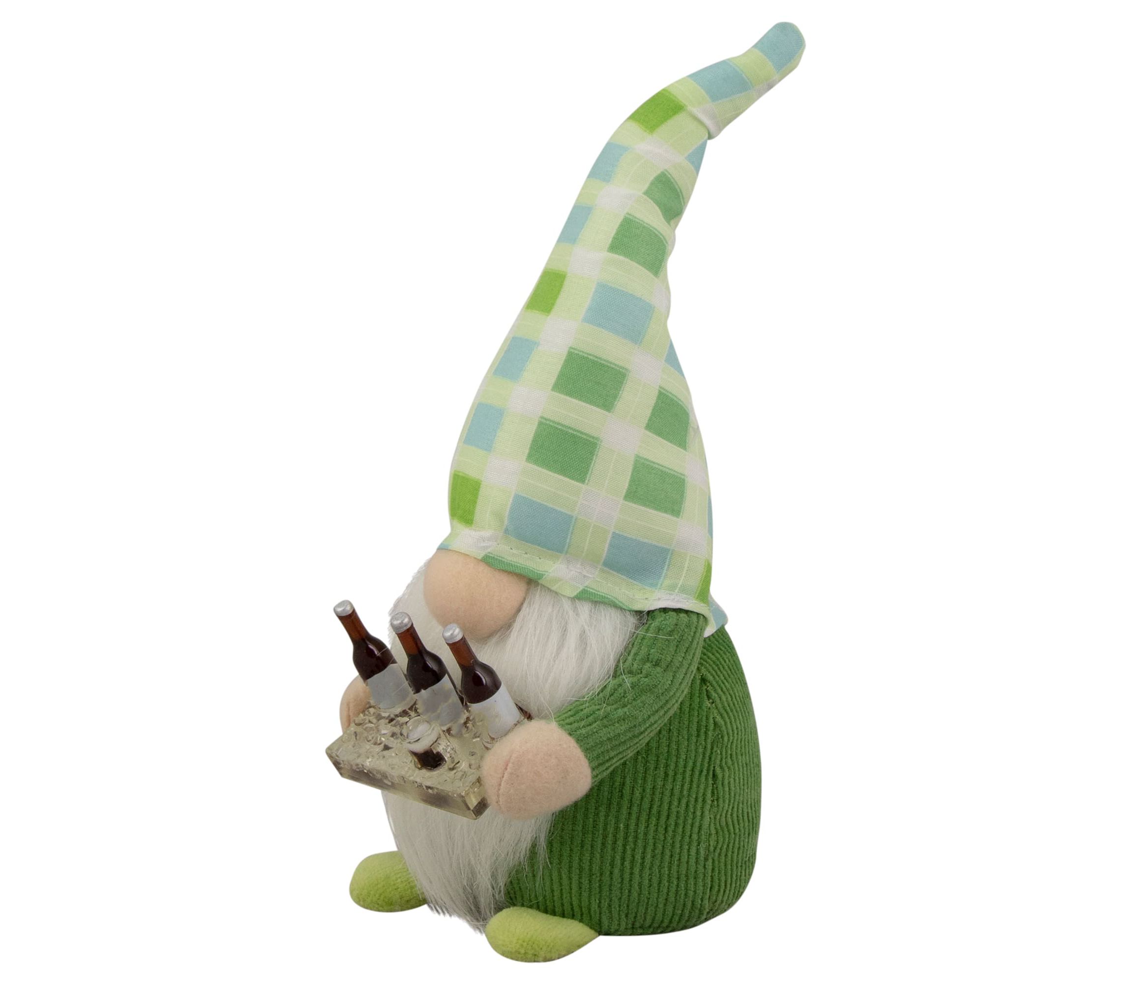 9" Green and Blue Plaid Springtime Gnome