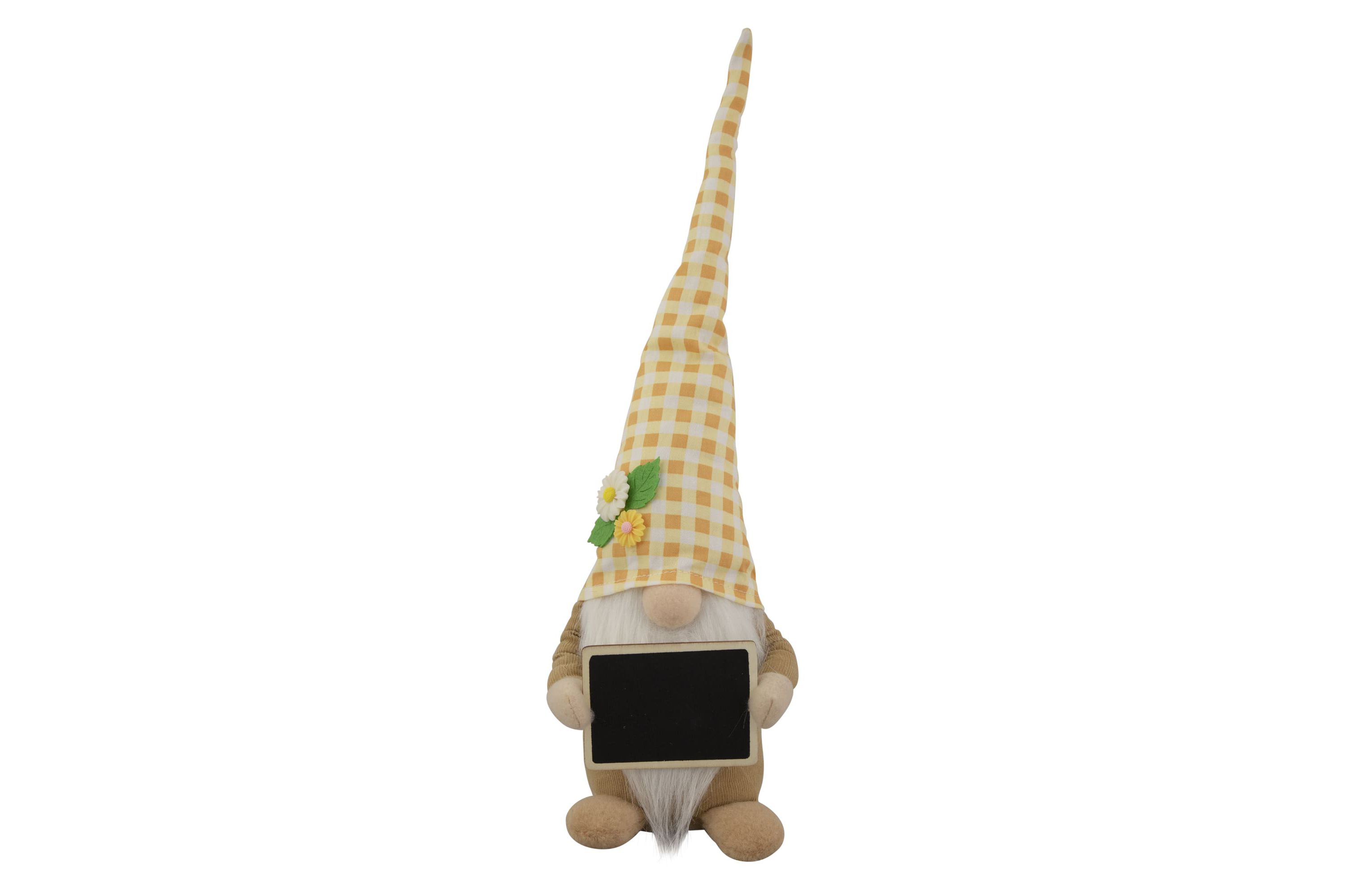16" Yellow Gingham Plaid Springtime Gnome with Chalkboard