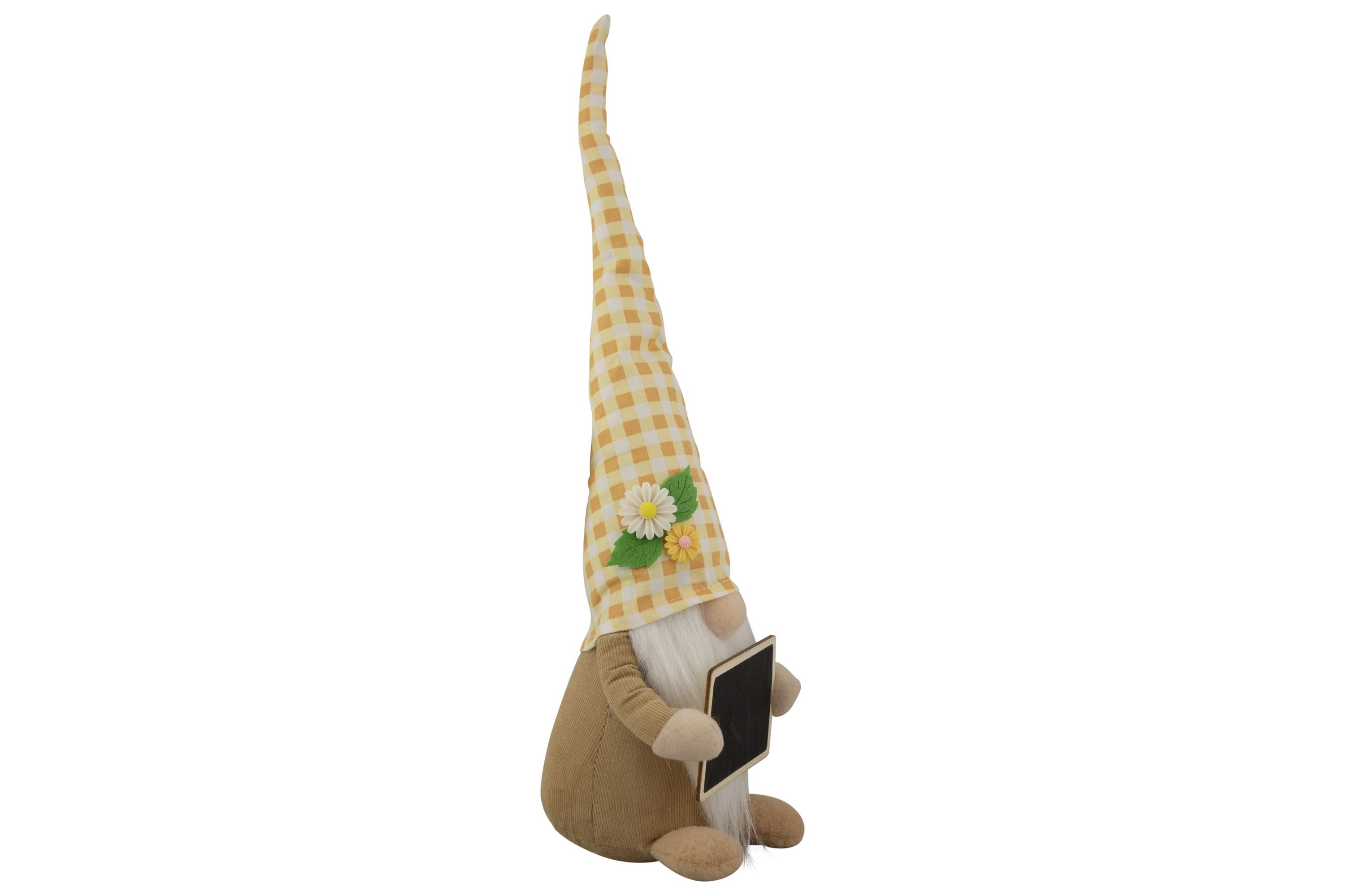 16" Yellow Gingham Plaid Springtime Gnome with Chalkboard