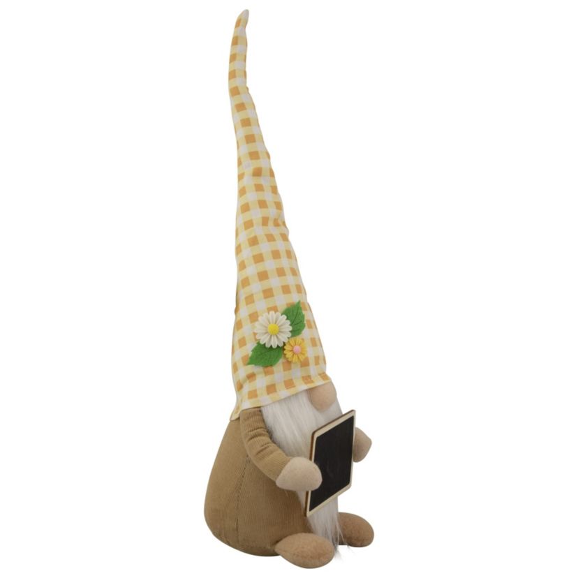 16" Yellow Gingham Plaid Springtime Gnome with Chalkboard