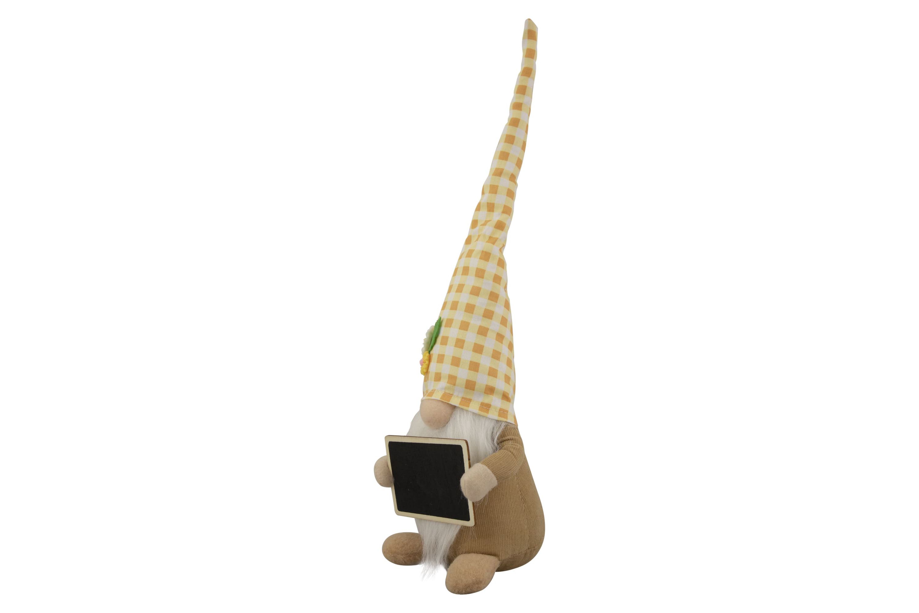 16" Yellow Gingham Plaid Springtime Gnome with Chalkboard