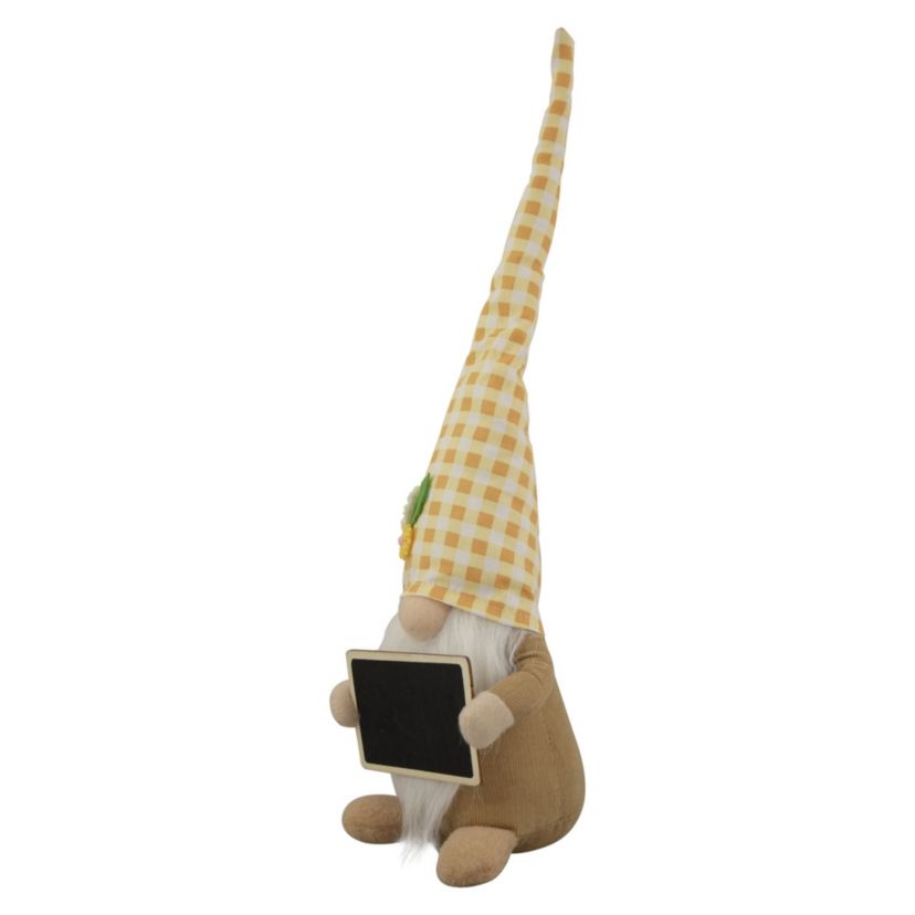 16" Yellow Gingham Plaid Springtime Gnome with Chalkboard