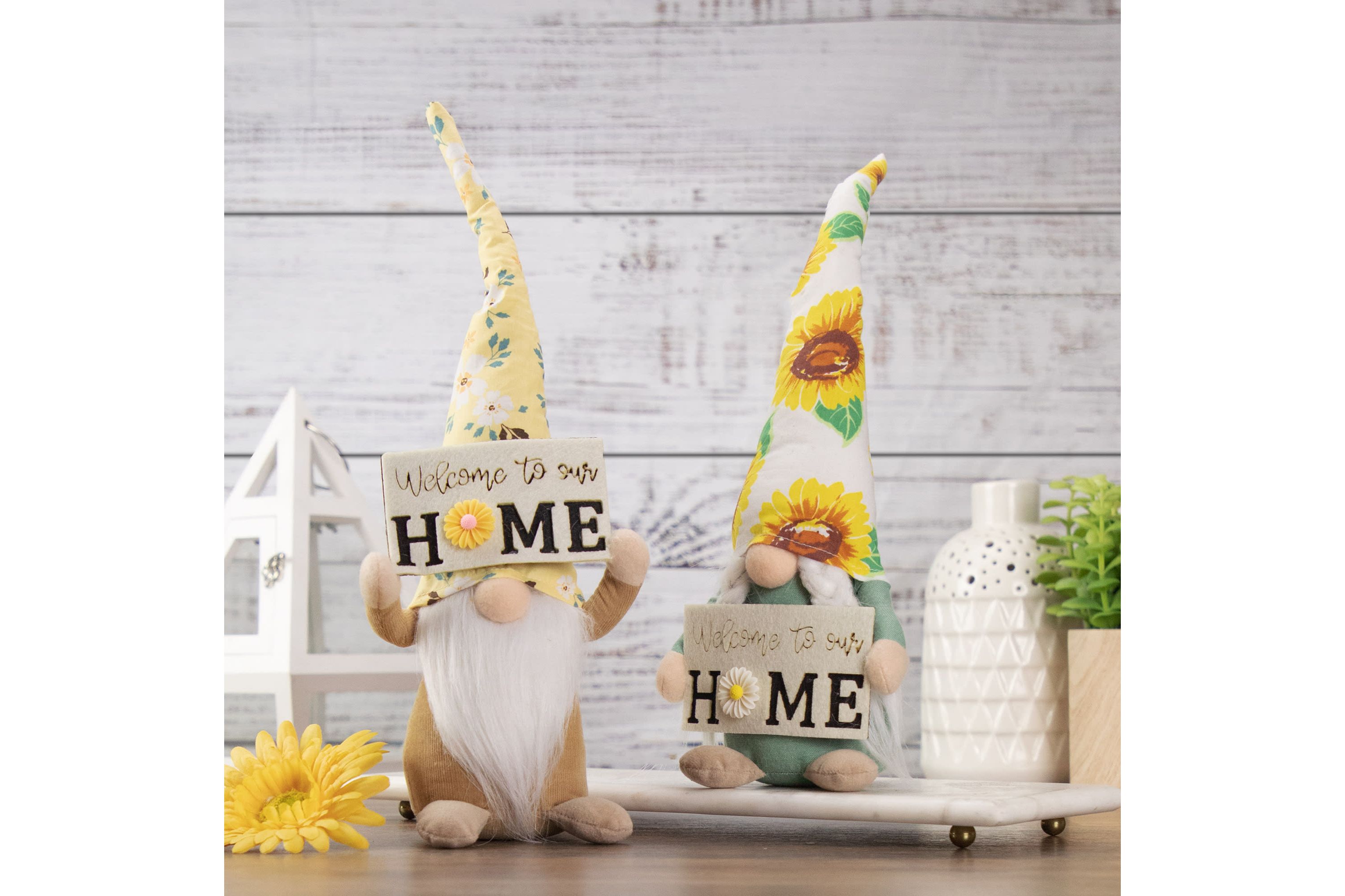 15.5" Welcome to Our Home Spring Gnome with Sunflower Hat