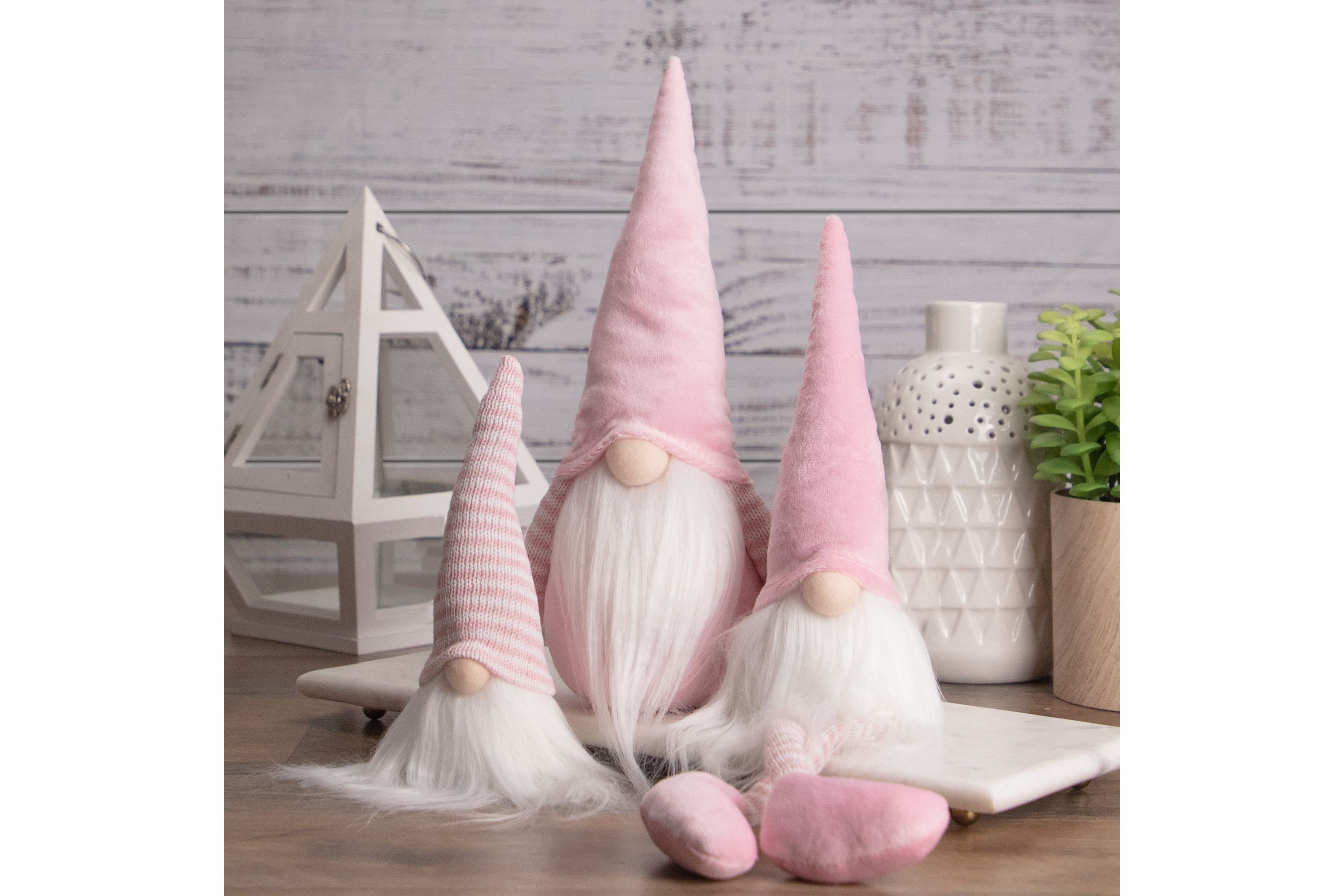 12" Pink and White Spring Gnome