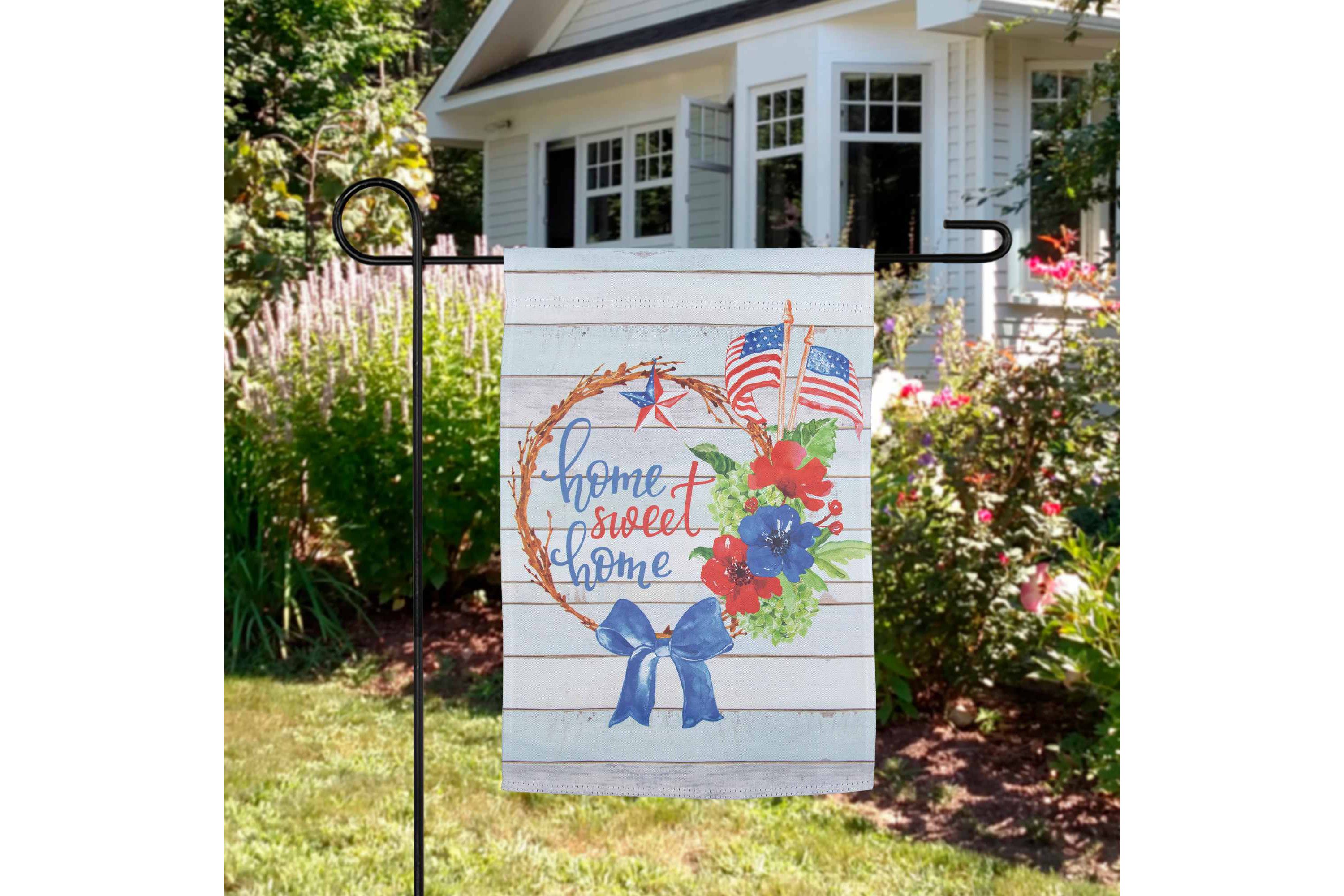 Home Sweet Home Wreath Patriotic Outdoor Garden Flag 18" x 12.5"