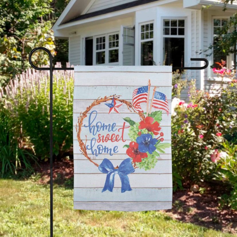 Home Sweet Home Wreath Patriotic Outdoor Garden Flag 18" x 12.5"