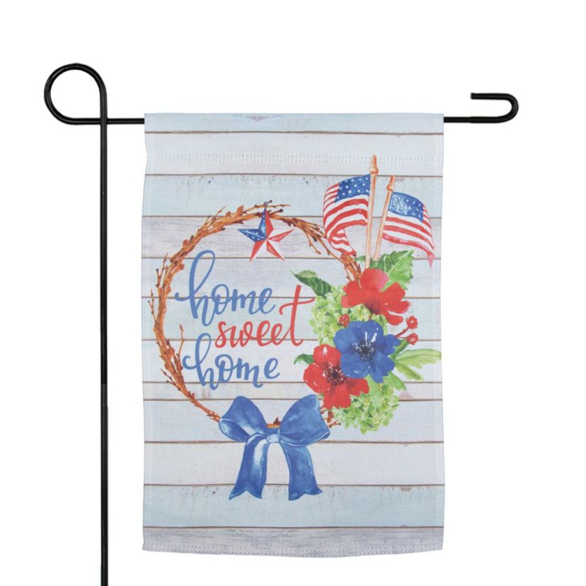Home Sweet Home Wreath Patriotic Outdoor Garden Flag 18" x 12.5"