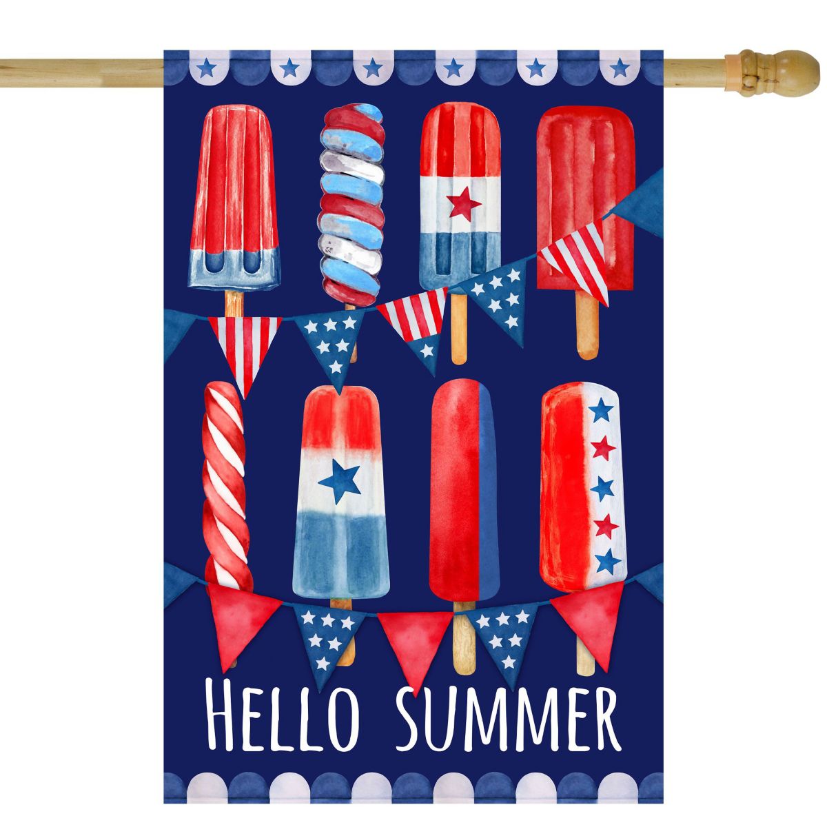 Hello Summer Patriotic Americana Popsicle Garden Flag 28" x 40"