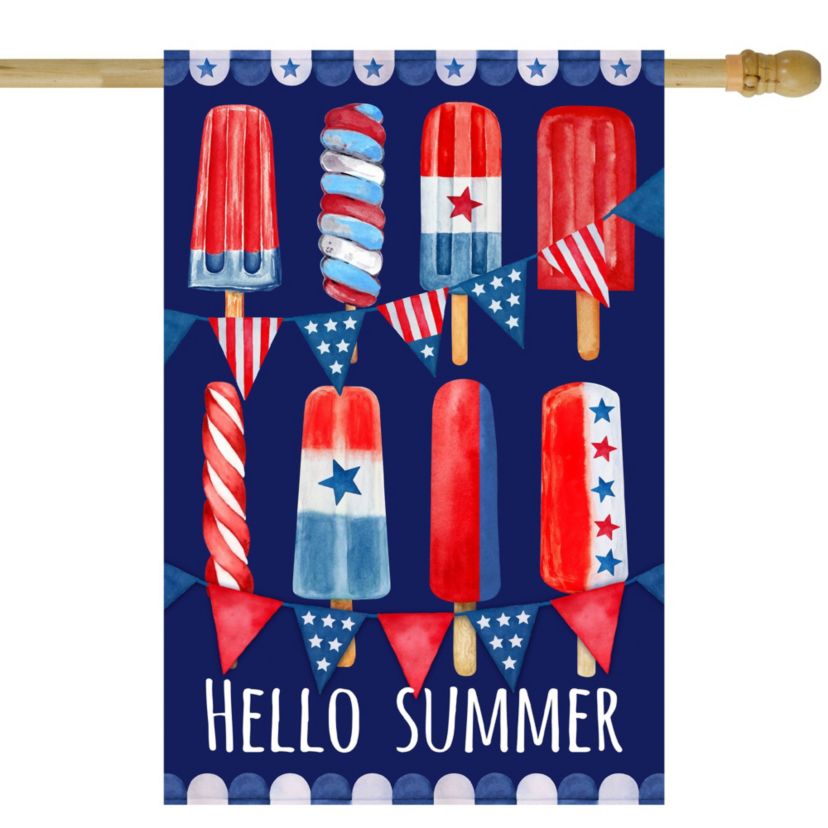 Hello Summer Patriotic Americana Popsicle Garden Flag 28" x 40"