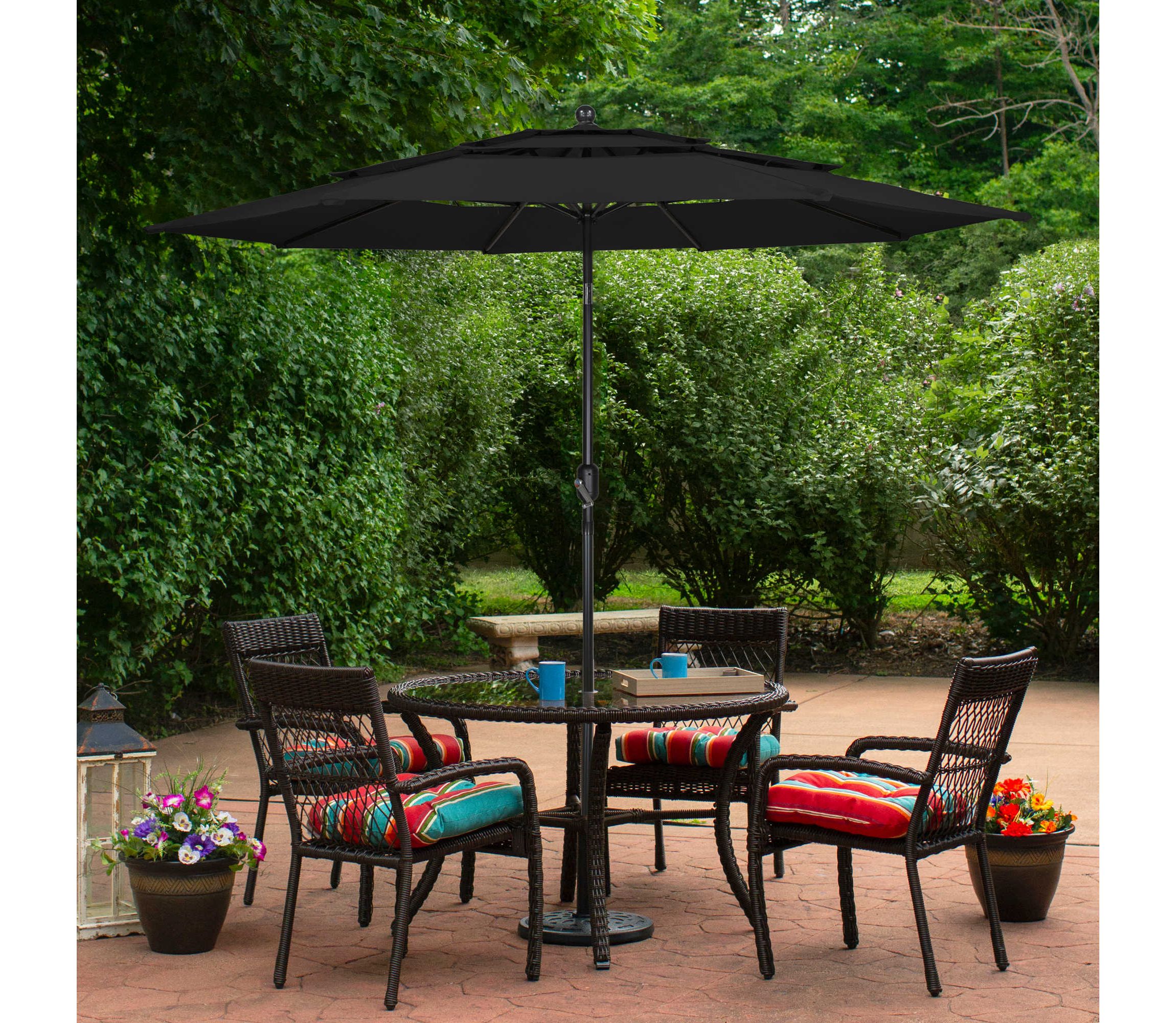 9.75ft Outdoor Patio Market Umbrella with Hand Crank and Tilt  Black