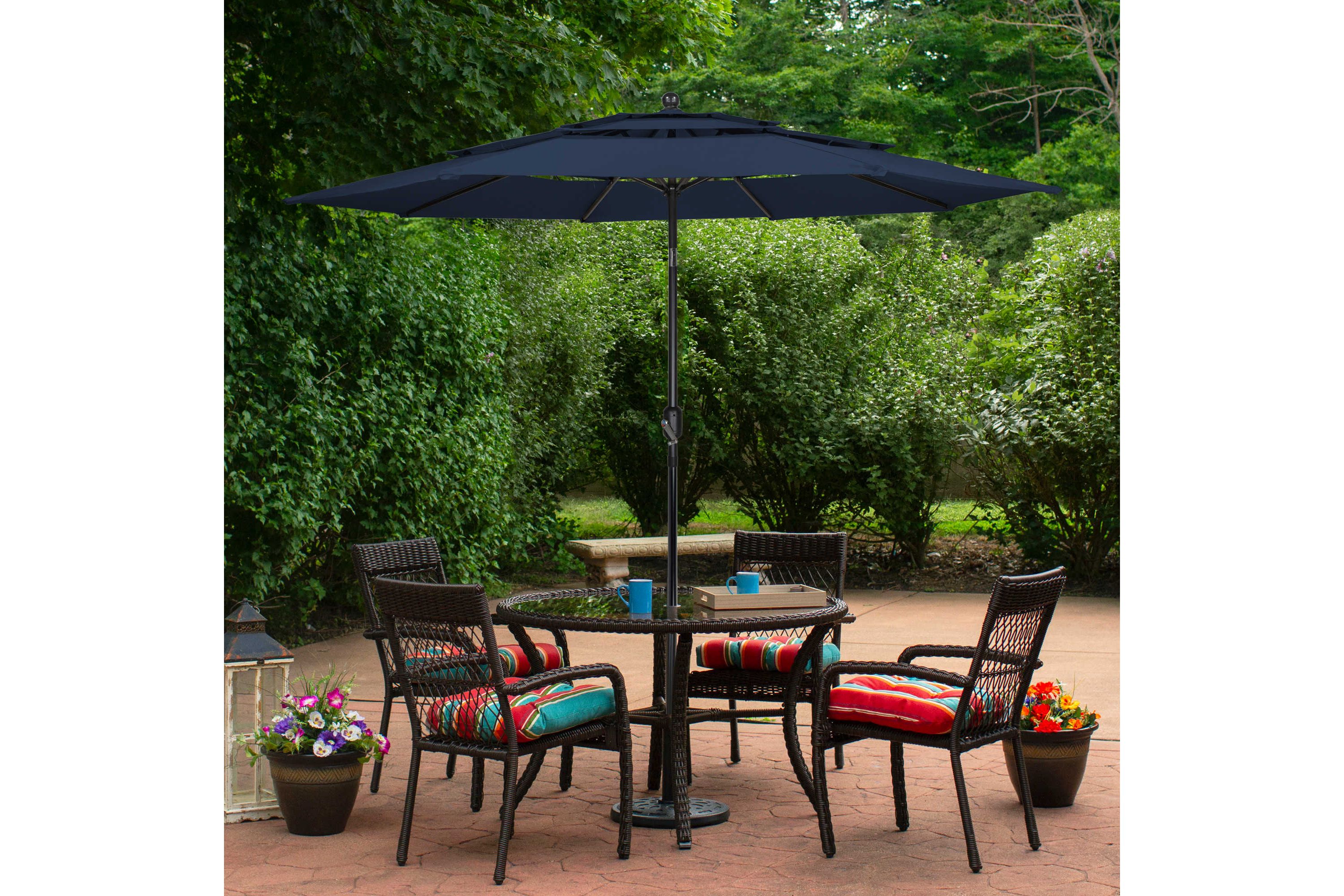 9.75ft Outdoor Patio Market Umbrella with Hand Crank and Tilt  Navy Blue